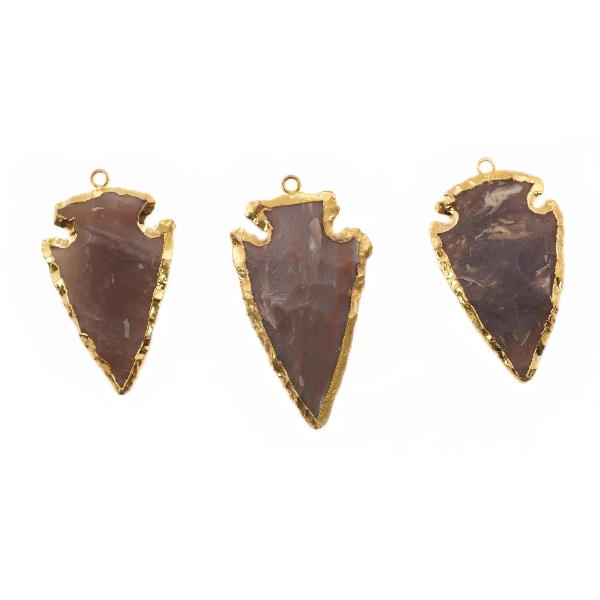 Brown Jasper Arrowhead Shape Gemstone Gold Electroplated Charms Pendant