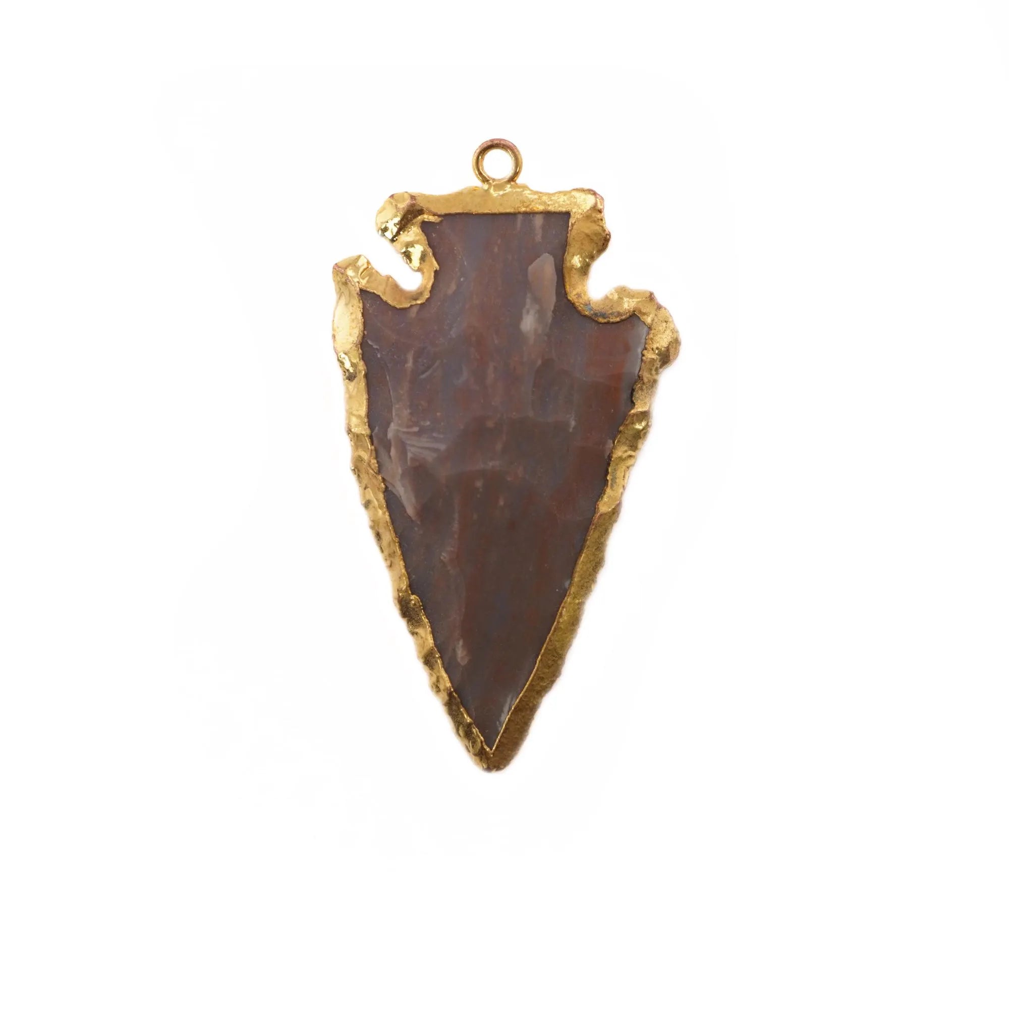 Brown Jasper Arrowhead Shape Gemstone Gold Electroplated Charms Pendant