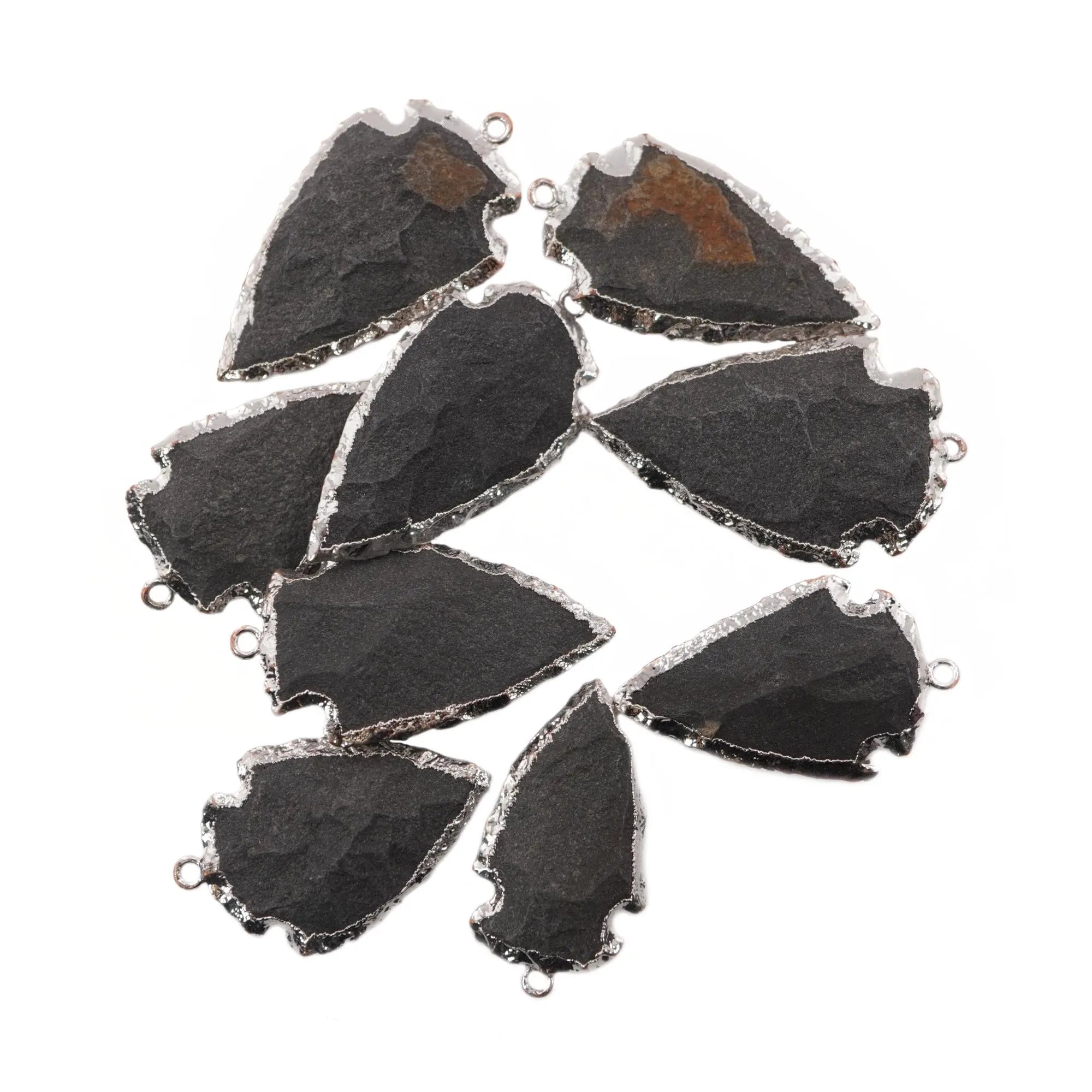 Black Cambay Agate Matt Arrowhead Shape Gemstone Silver Electroplated Charm Pendant