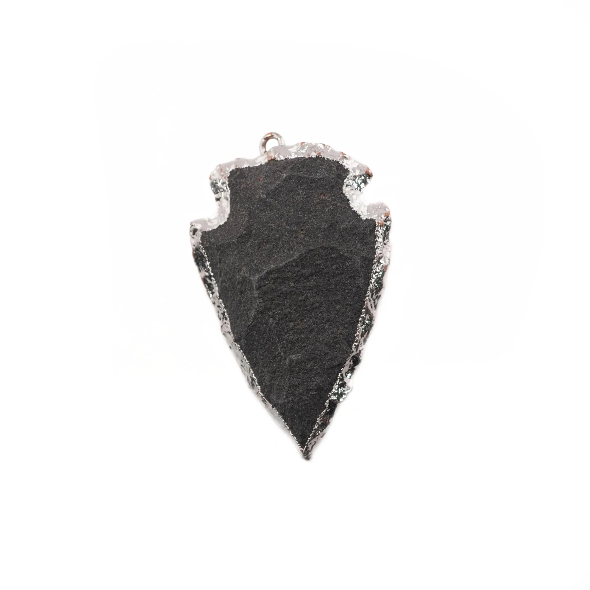 Black Cambay Agate Matt Arrowhead Shape Gemstone Silver Electroplated Charm Pendant