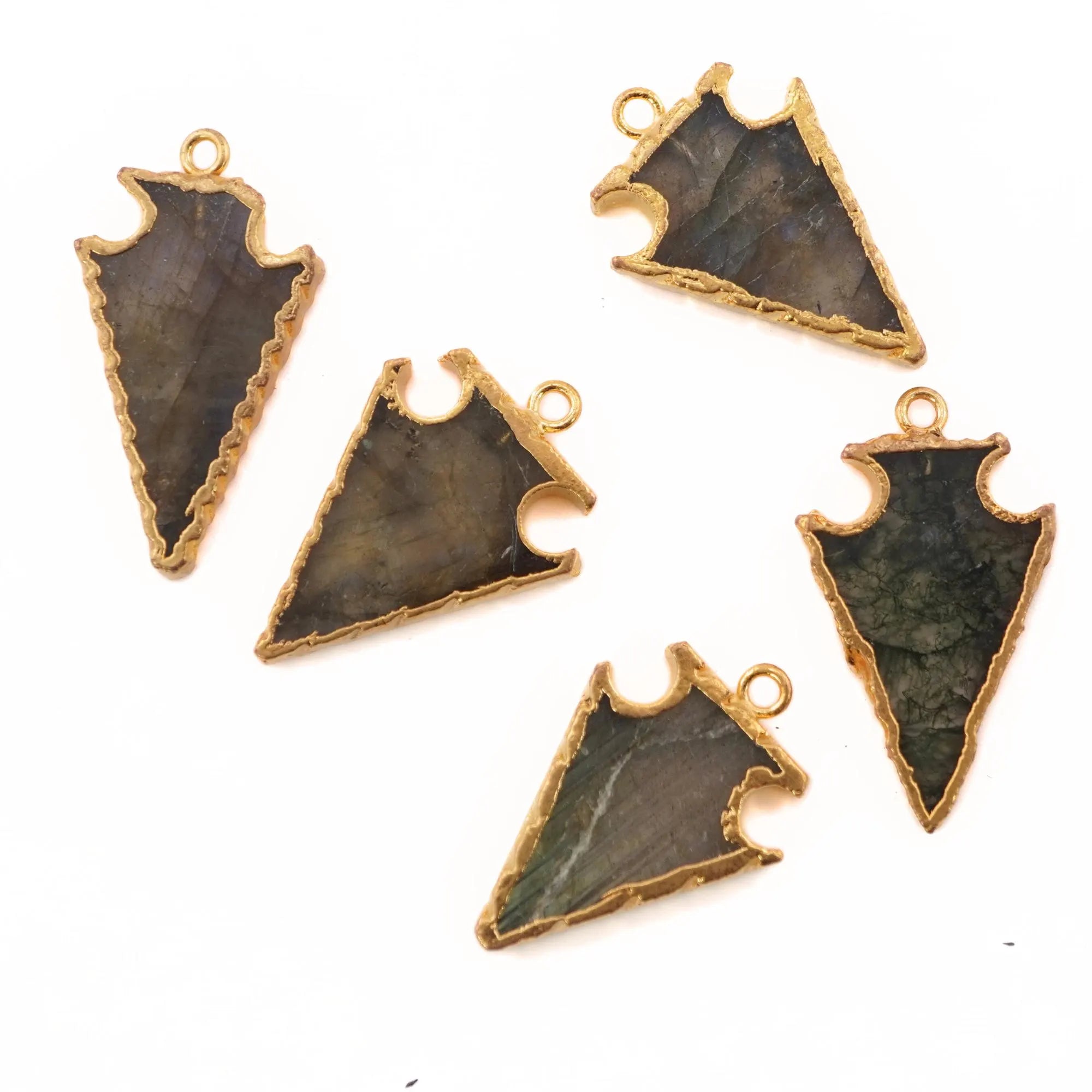 Labradorite Arrowhead Gemstone Gold Electroplated Charm Pendant