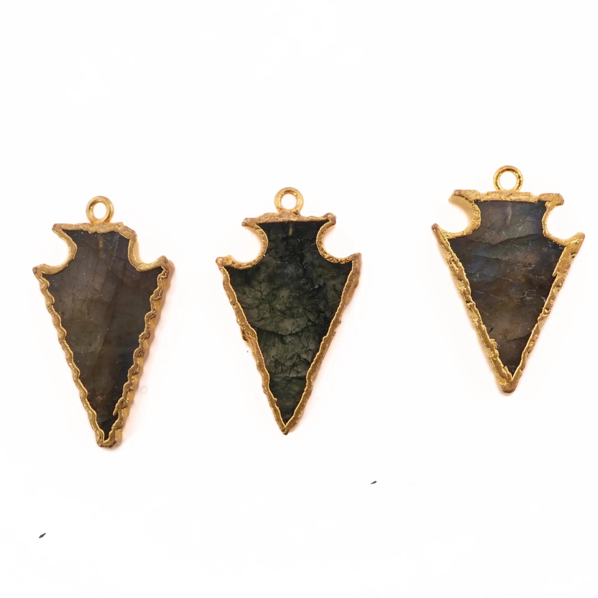 Labradorite Arrowhead Gemstone Gold Electroplated Charm Pendant