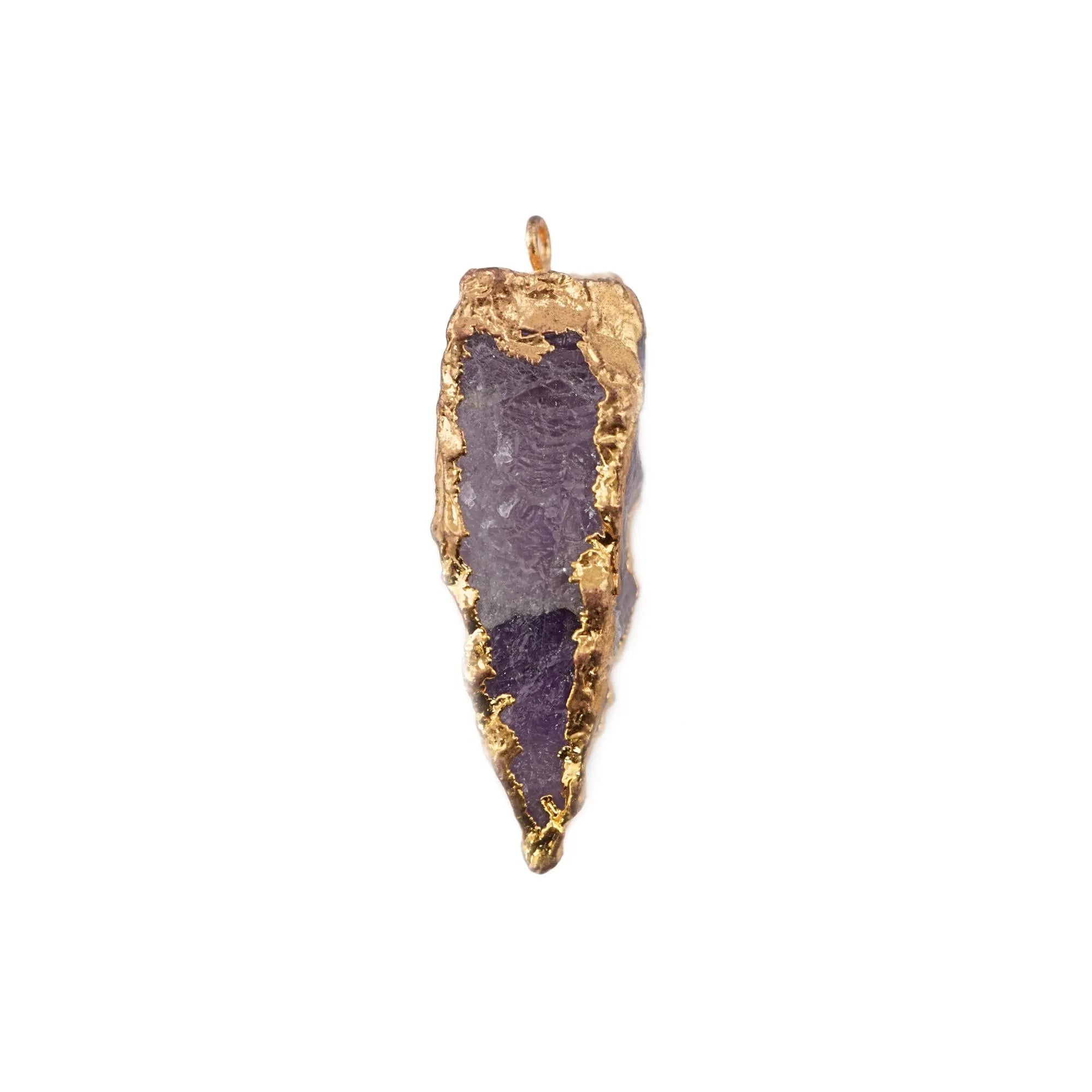 Amethyst Tooth Shape Gemstone Gold Electroplated Charm Pendant