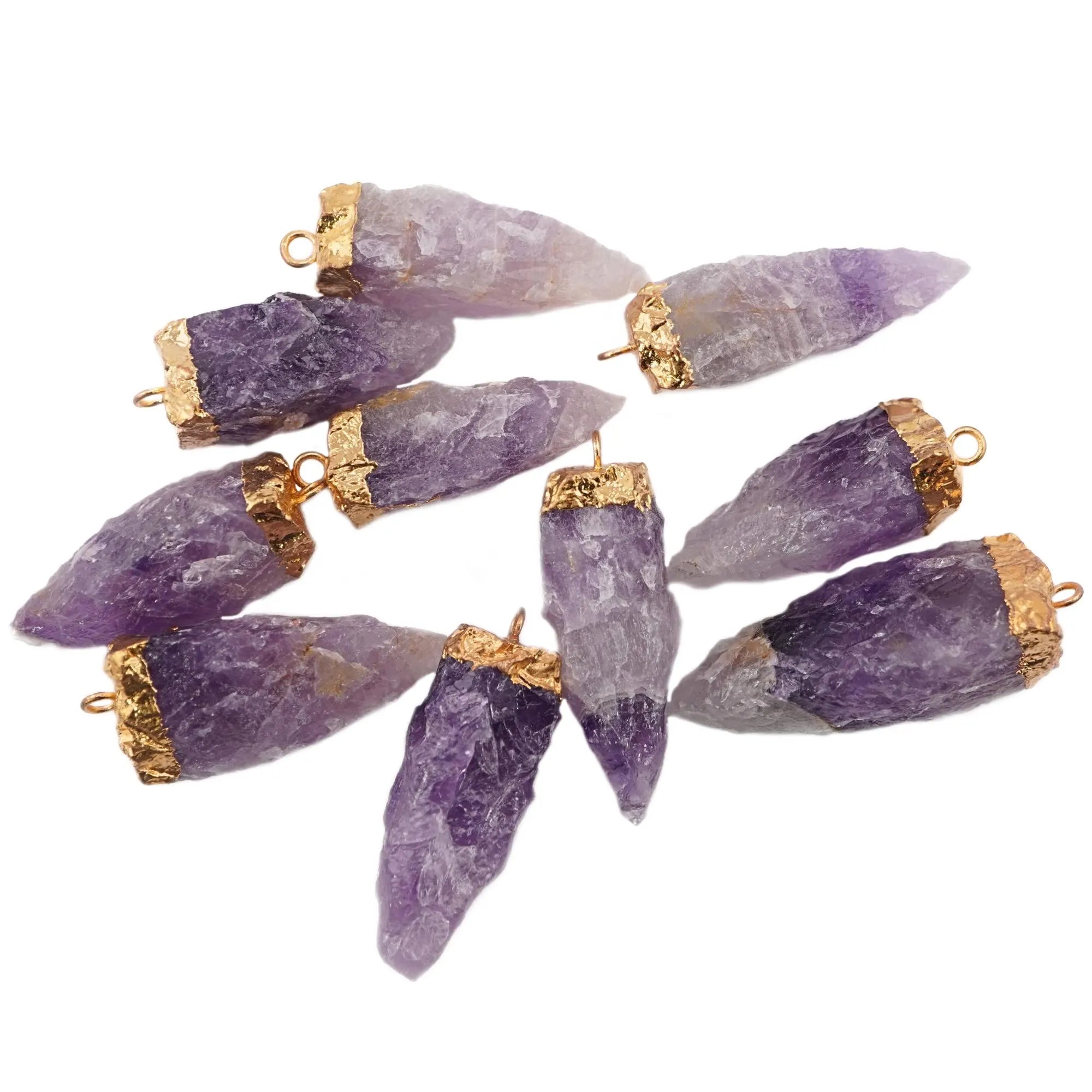 Amethyst Tooth Shape Gemstone Gold Electroplated Charm Pendant