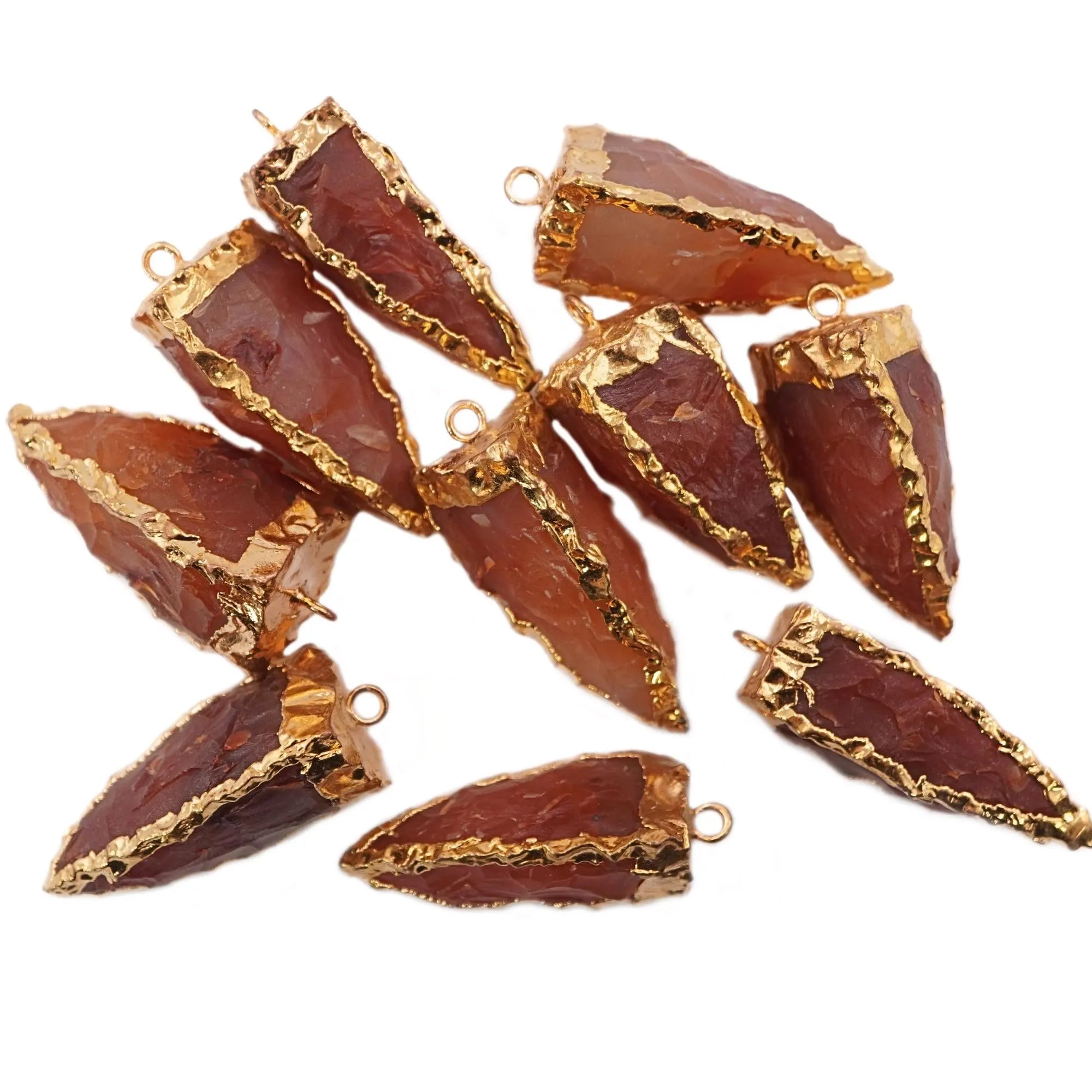 Carnelian Tooth Shape Gemstone Gold Electroplated Charm Pendant