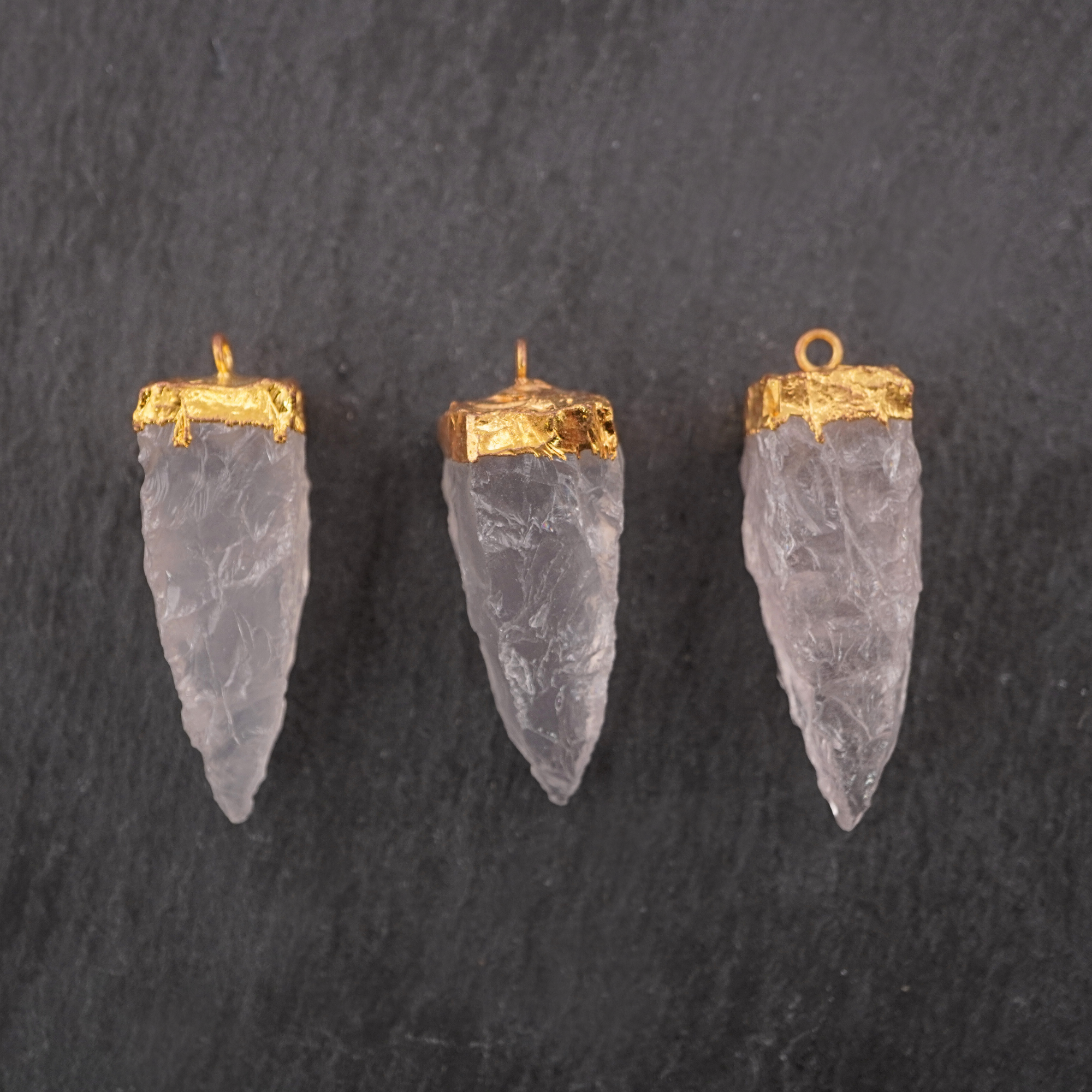 Rose Quartz Tooth Shape Gemstone Gold Electroplated Charm Pendant