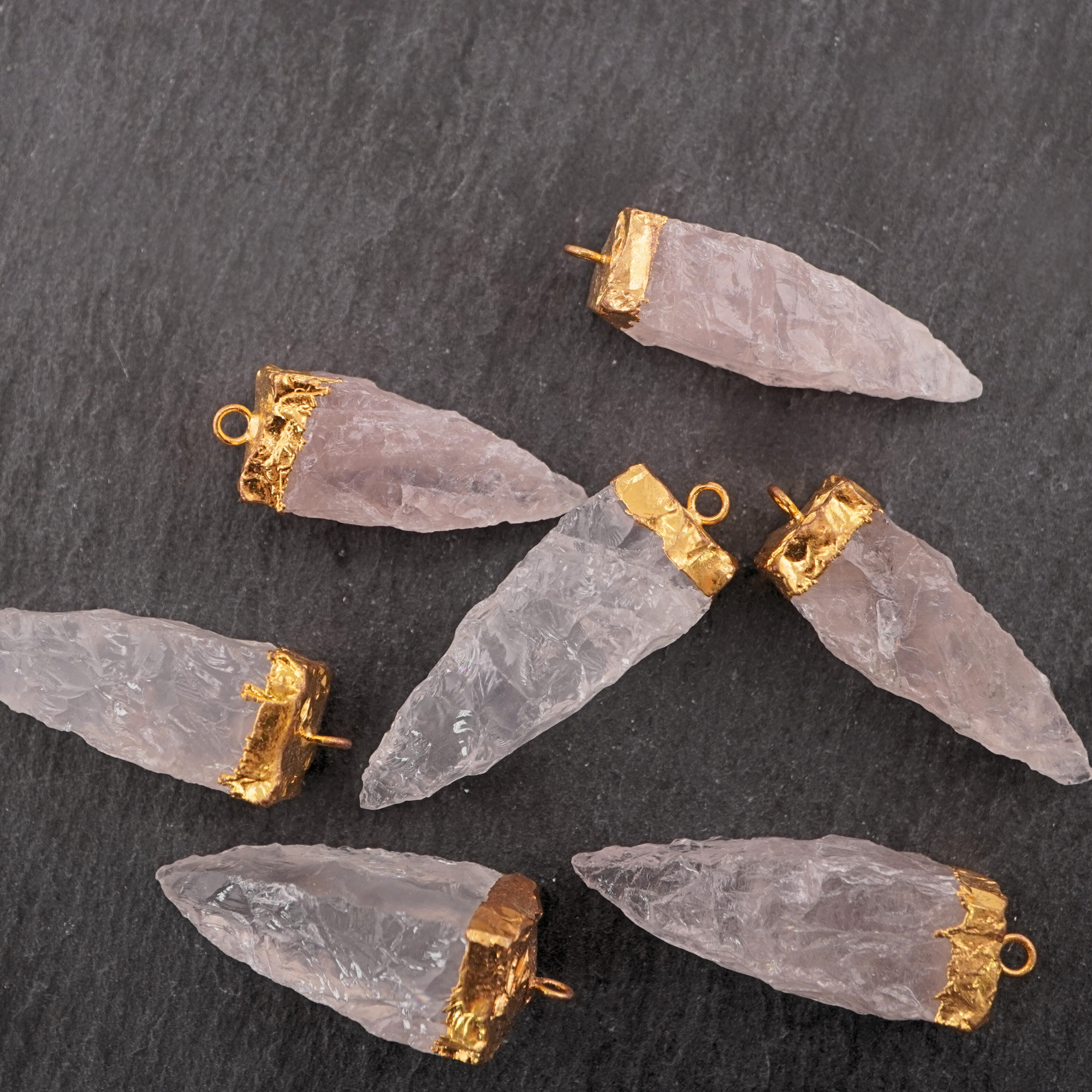 Rose Quartz Tooth Shape Gemstone Gold Electroplated Charm Pendant