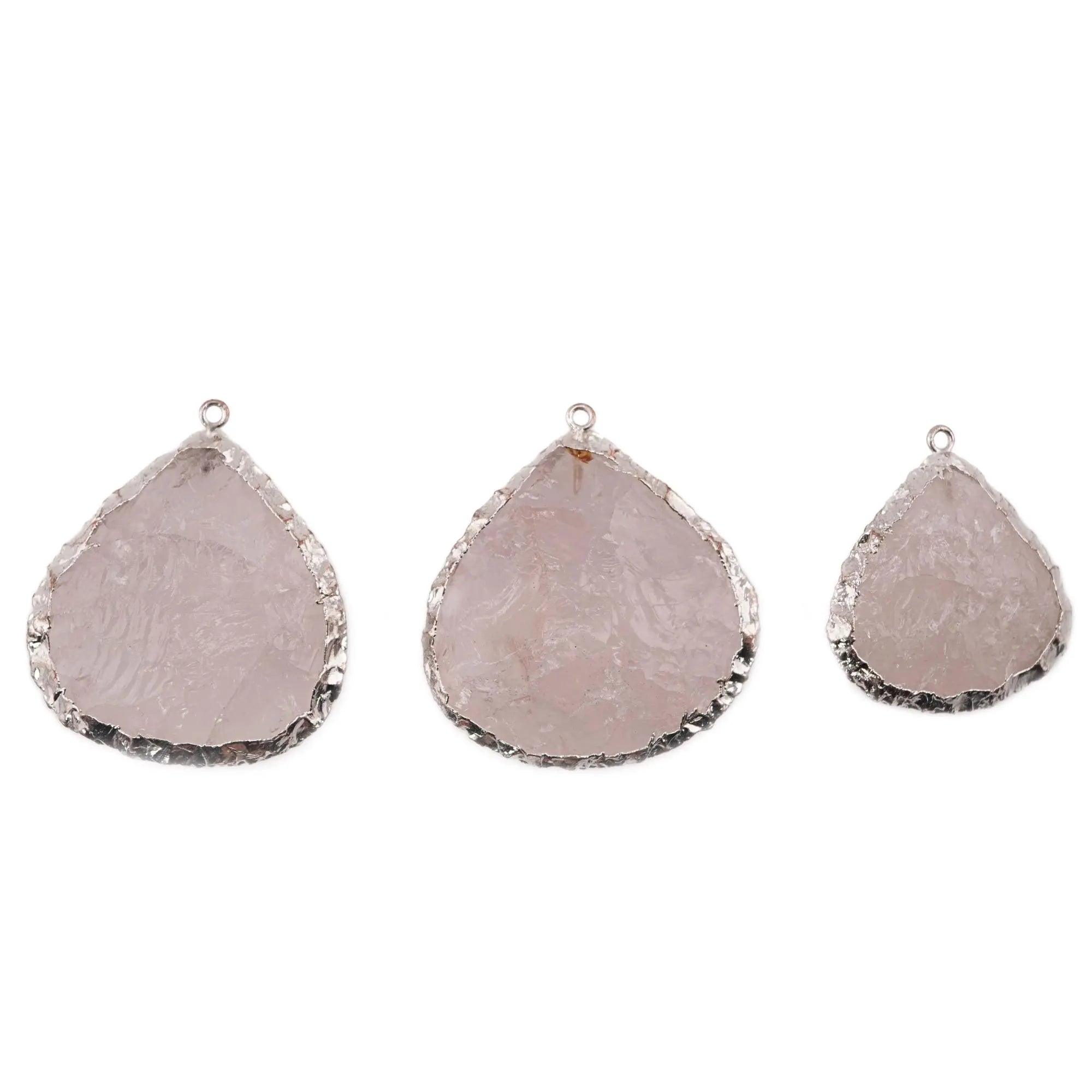 Rose Quartz Heart Shape Gemstone Silver Electroplated Charm Pendant