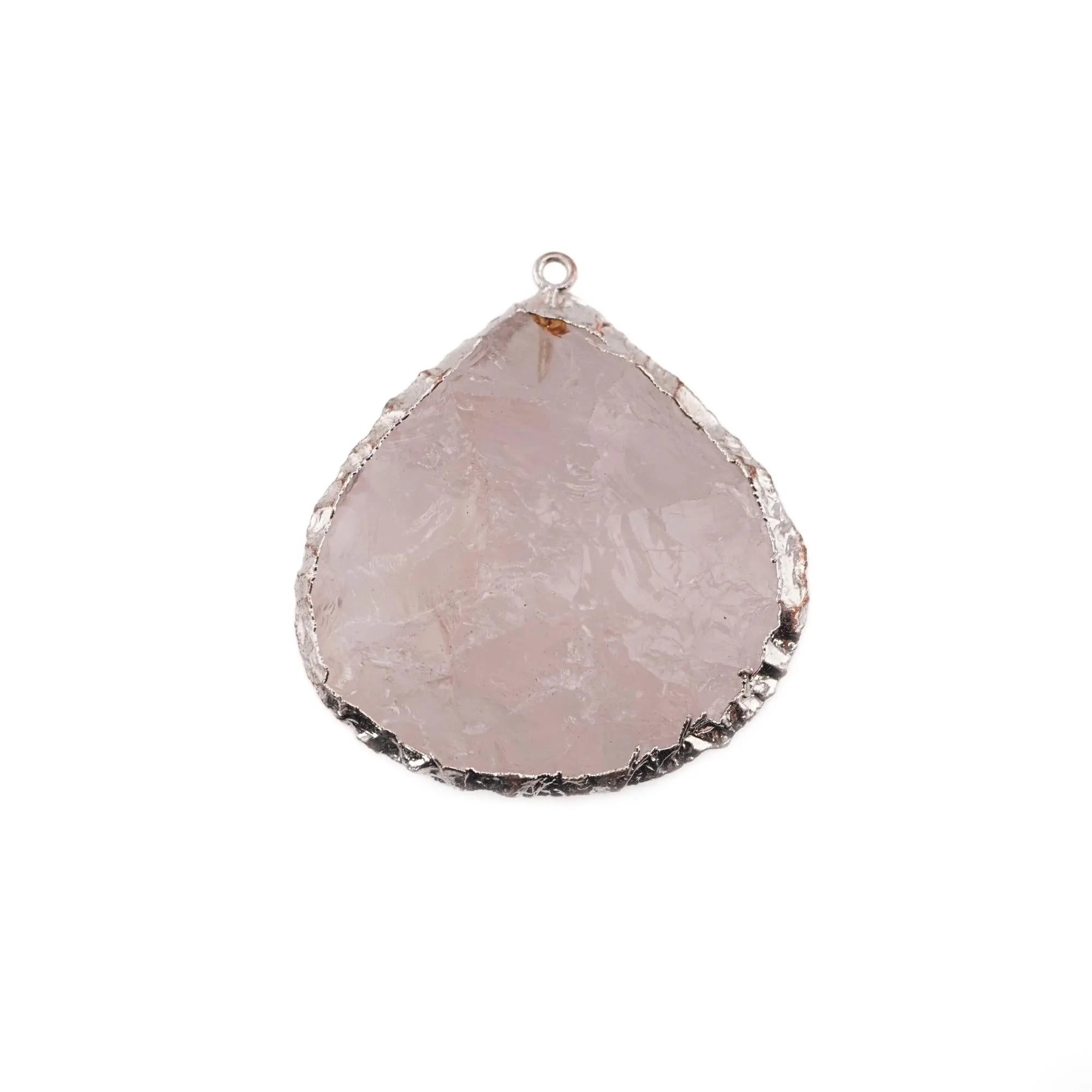 Rose Quartz Heart Shape Gemstone Silver Electroplated Charm Pendant