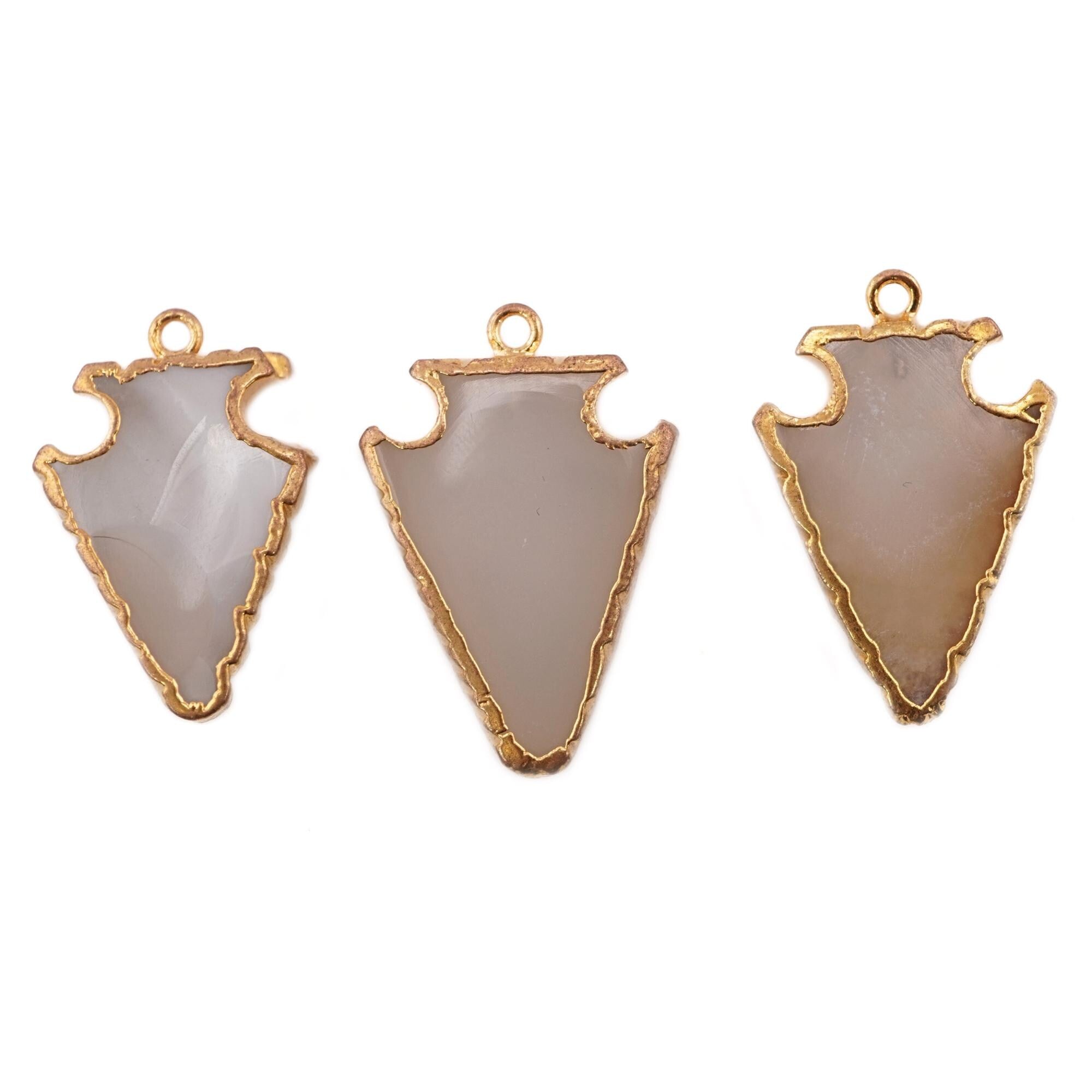 White Druzy Arrowhead Gemstone Gold Electroplated Charm Pendant