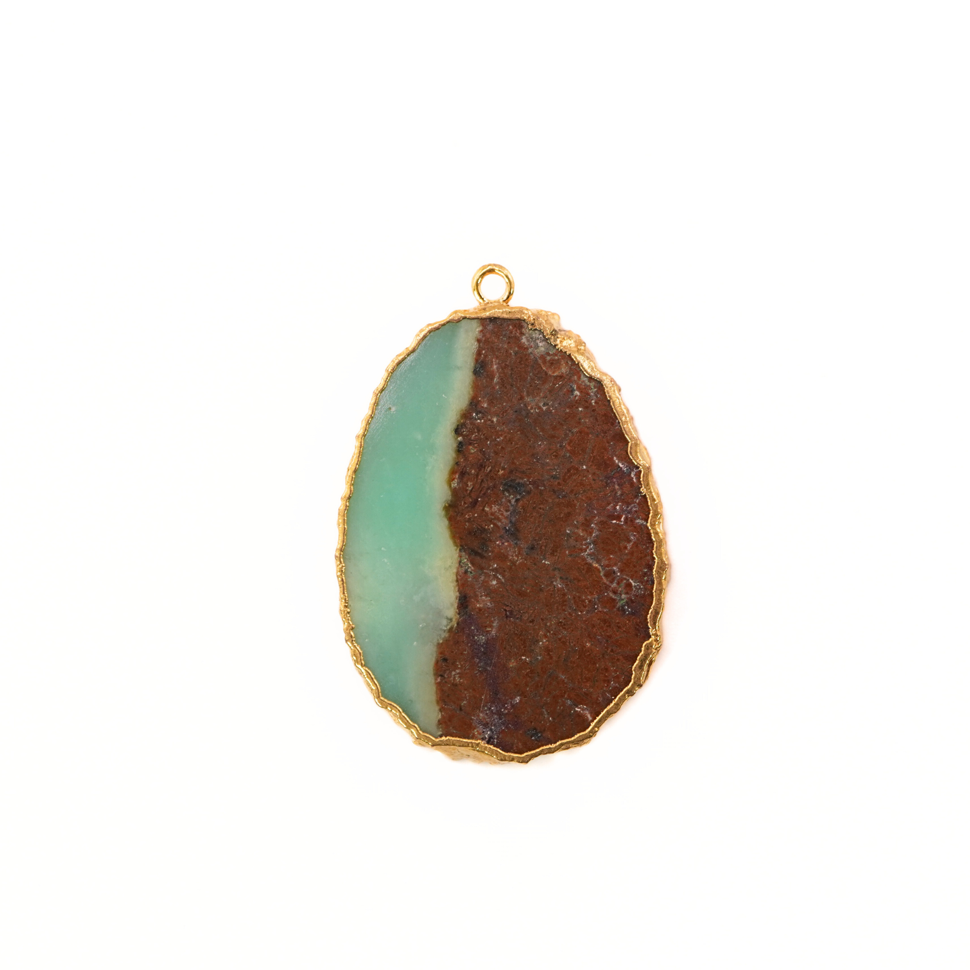 Chrysoprase Irregular Slice Shape Gemstone Gold Electroplated Charm Large Pendant
