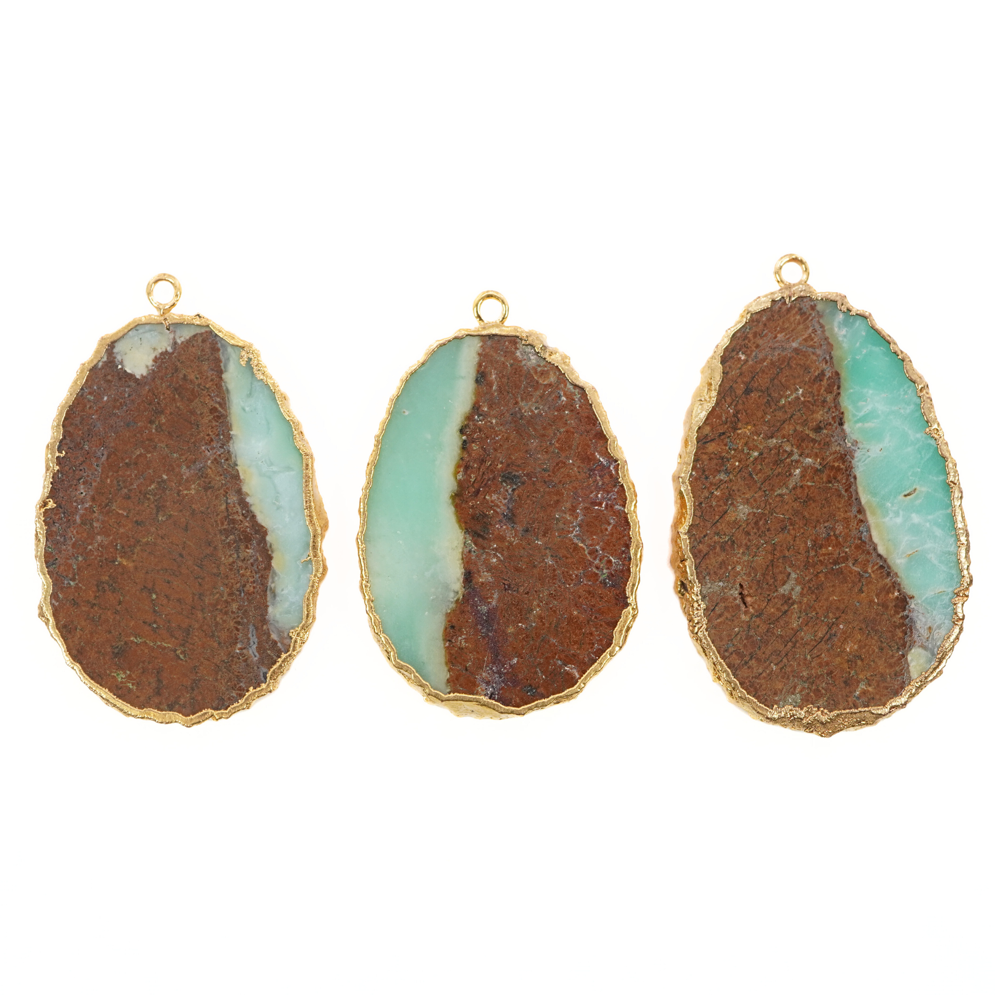 Chrysoprase Irregular Slice Shape Gemstone Gold Electroplated Charm Large Pendant