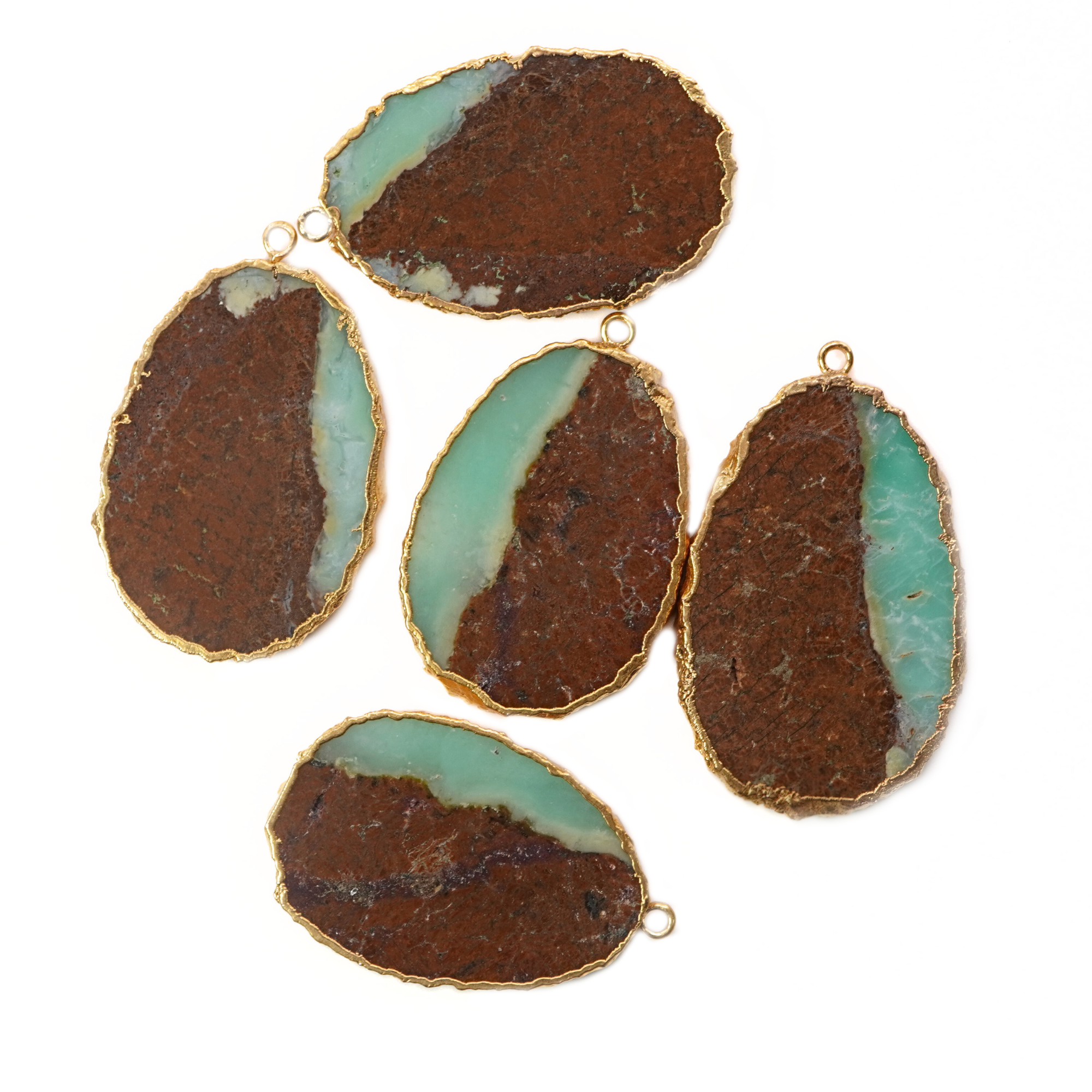Chrysoprase Irregular Slice Shape Gemstone Gold Electroplated Charm Large Pendant