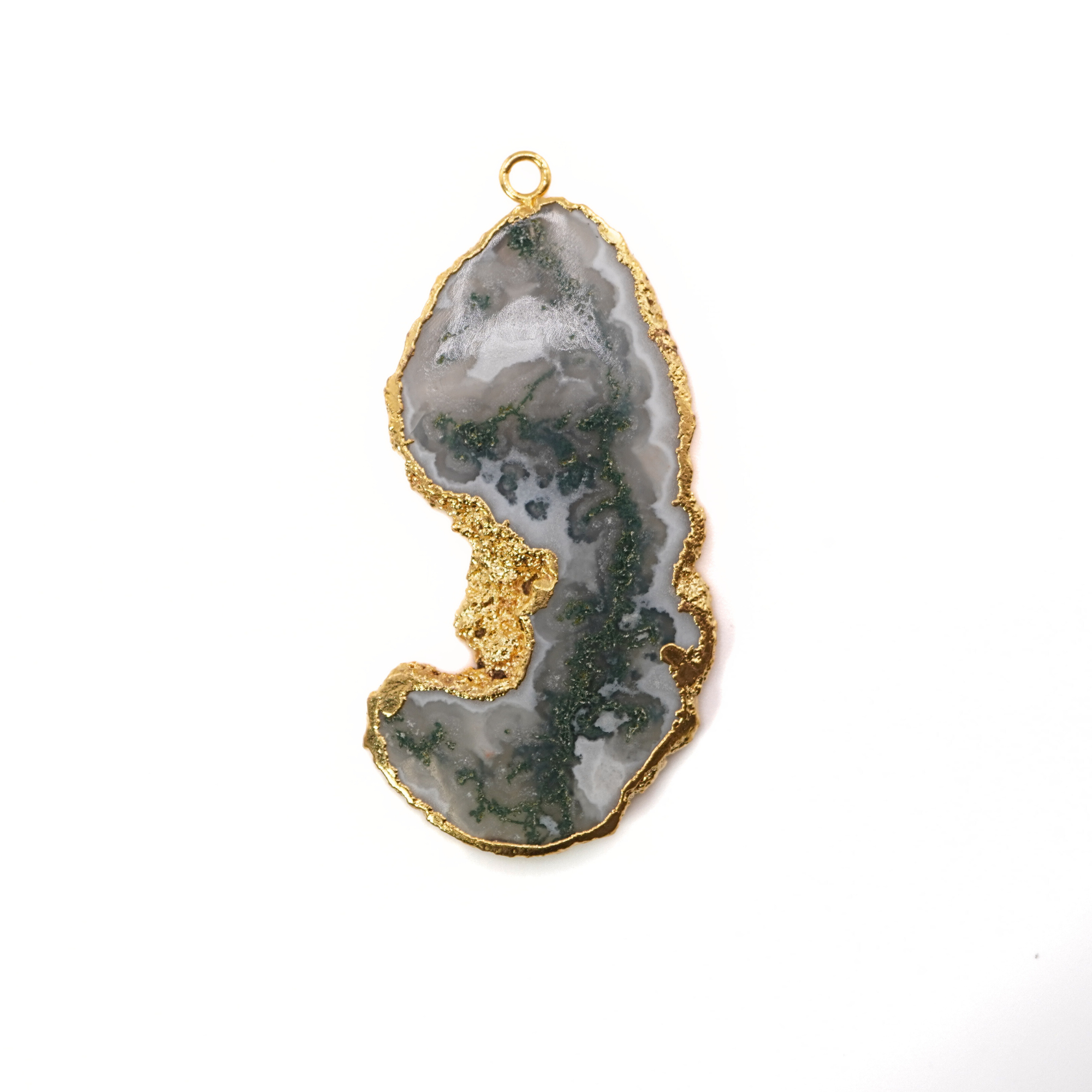Solar Quartz Freeform Gemstone Pendant Charm Gold Electroplated
