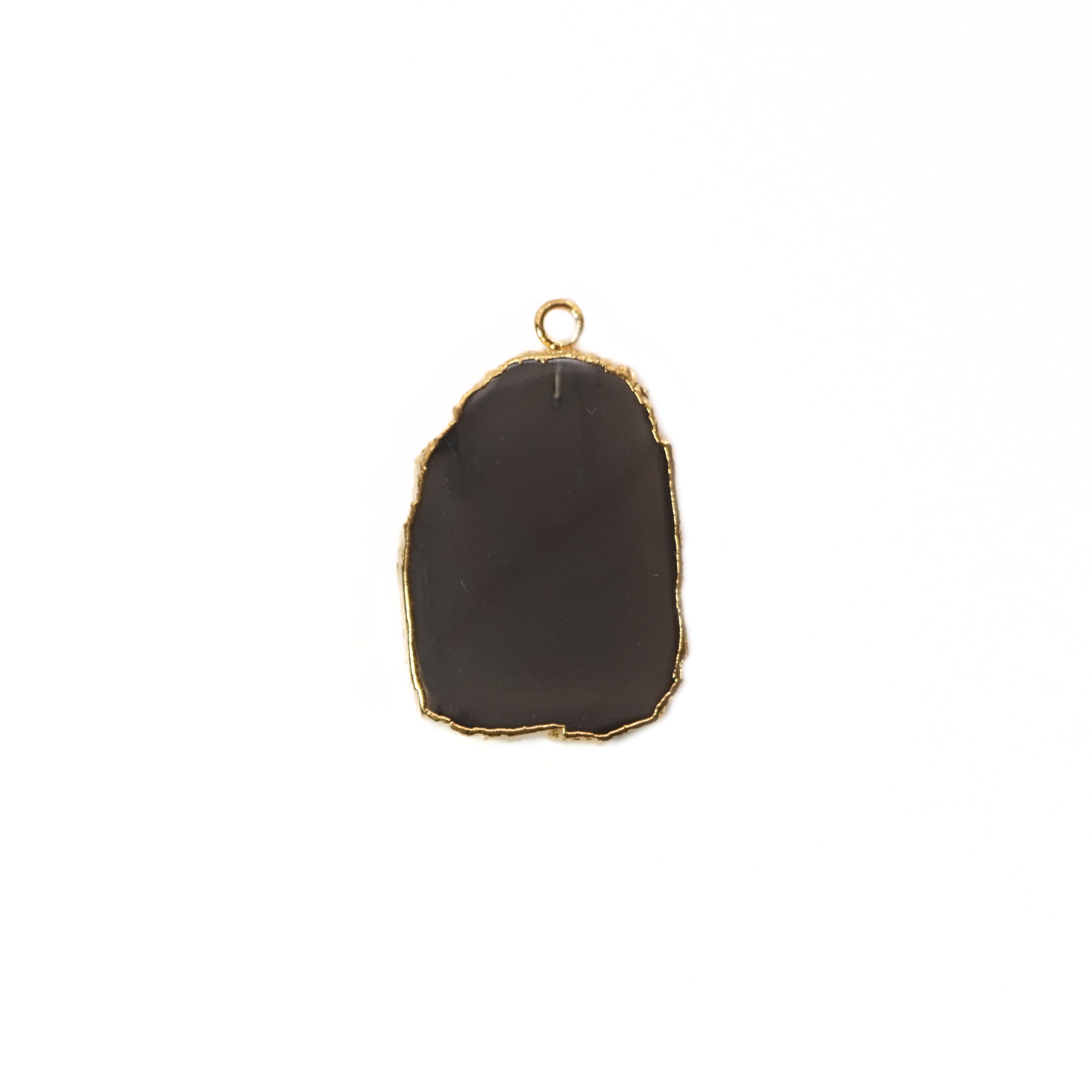 Smoky Quartz Irregular Slice Gemstone Gold Electroplated Charm Pendant