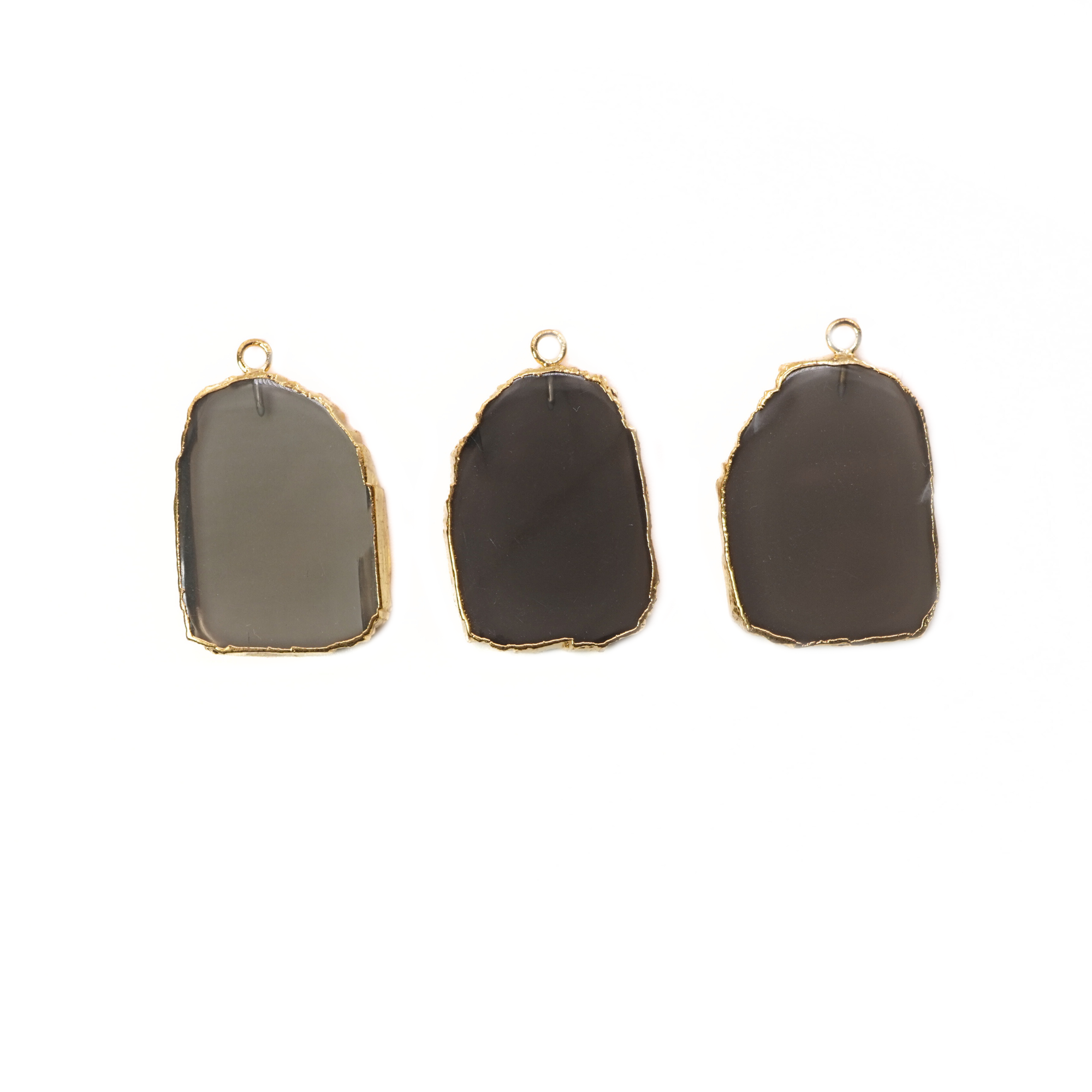 Smoky Quartz Irregular Slice Gemstone Gold Electroplated Charm Pendant