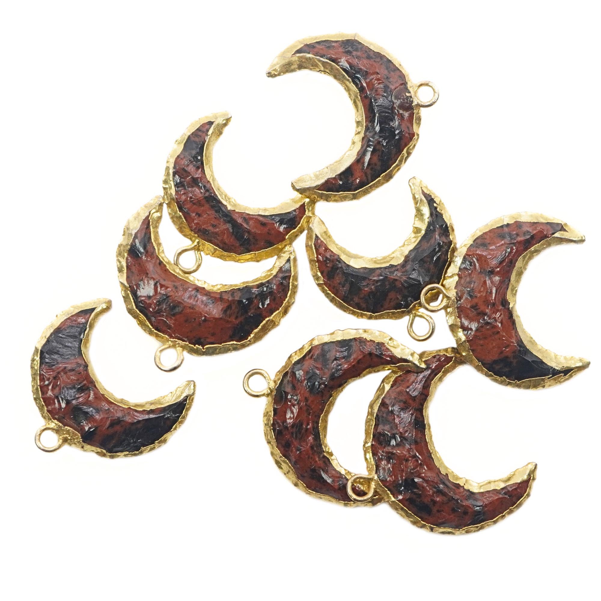 Mahogany Obsidian Crescent Moon Gold Electroplated Charm Pendant