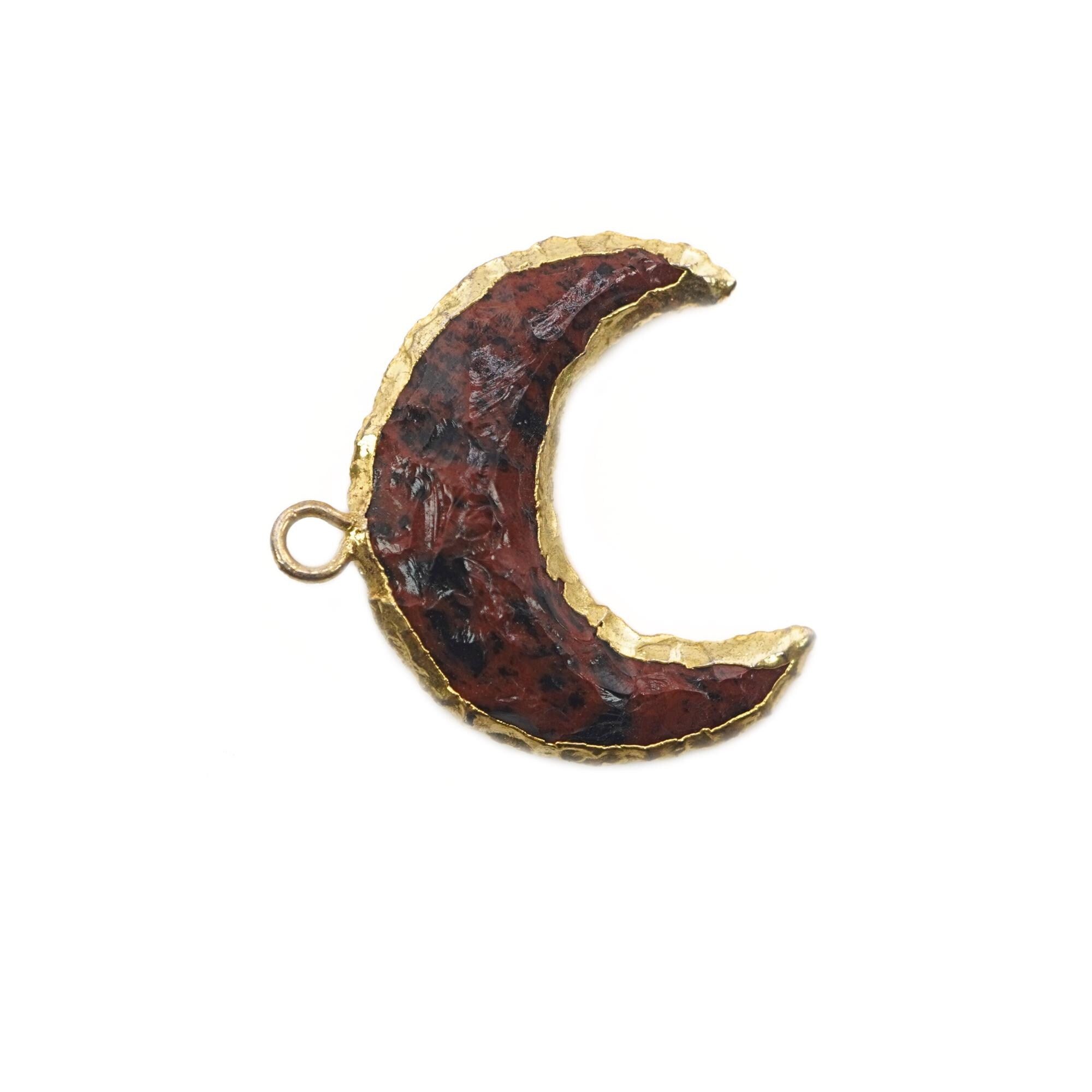 Mahogany Obsidian Crescent Moon Gold Electroplated Charm Pendant