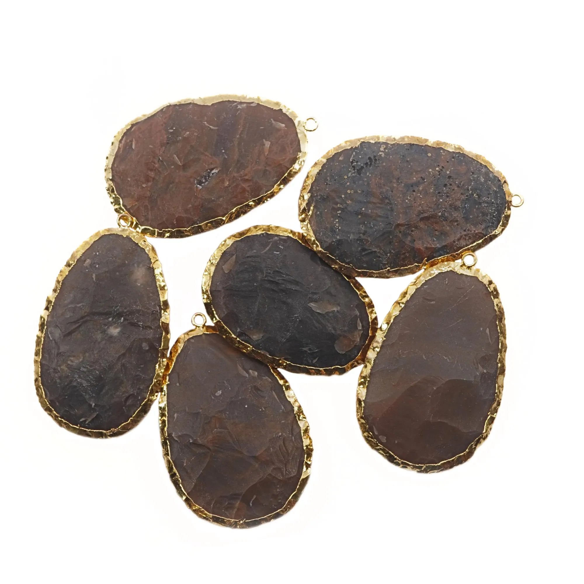 Jasper Oval Slice Shape Gemstone Gold Electroplated Charm Pendant