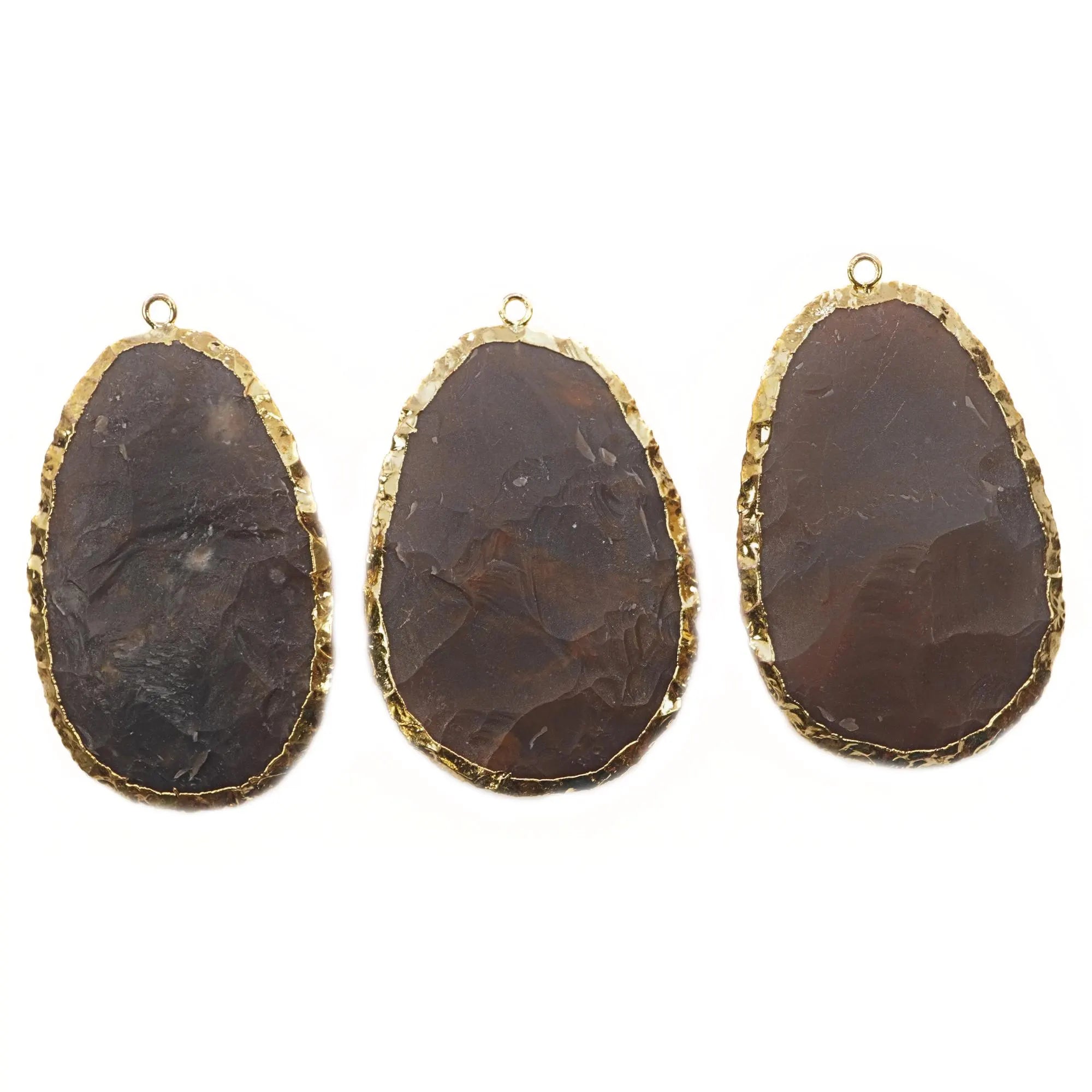 Jasper Oval Slice Shape Gemstone Gold Electroplated Charm Pendant