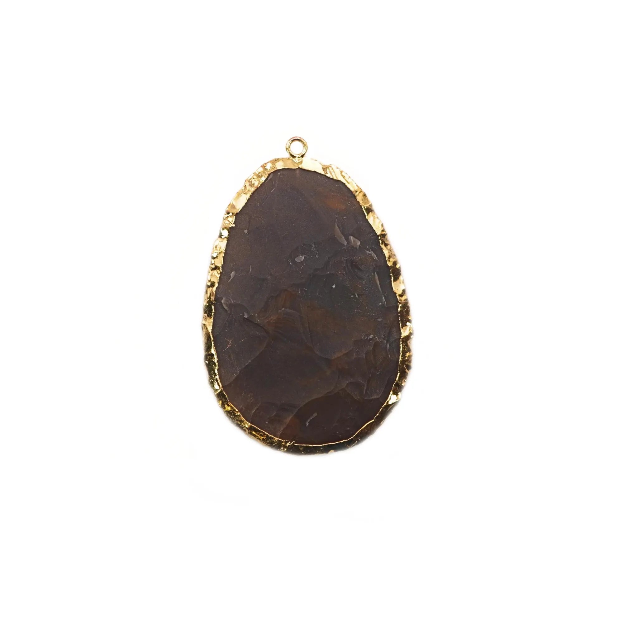 Jasper Oval Slice Shape Gemstone Gold Electroplated Charm Pendant