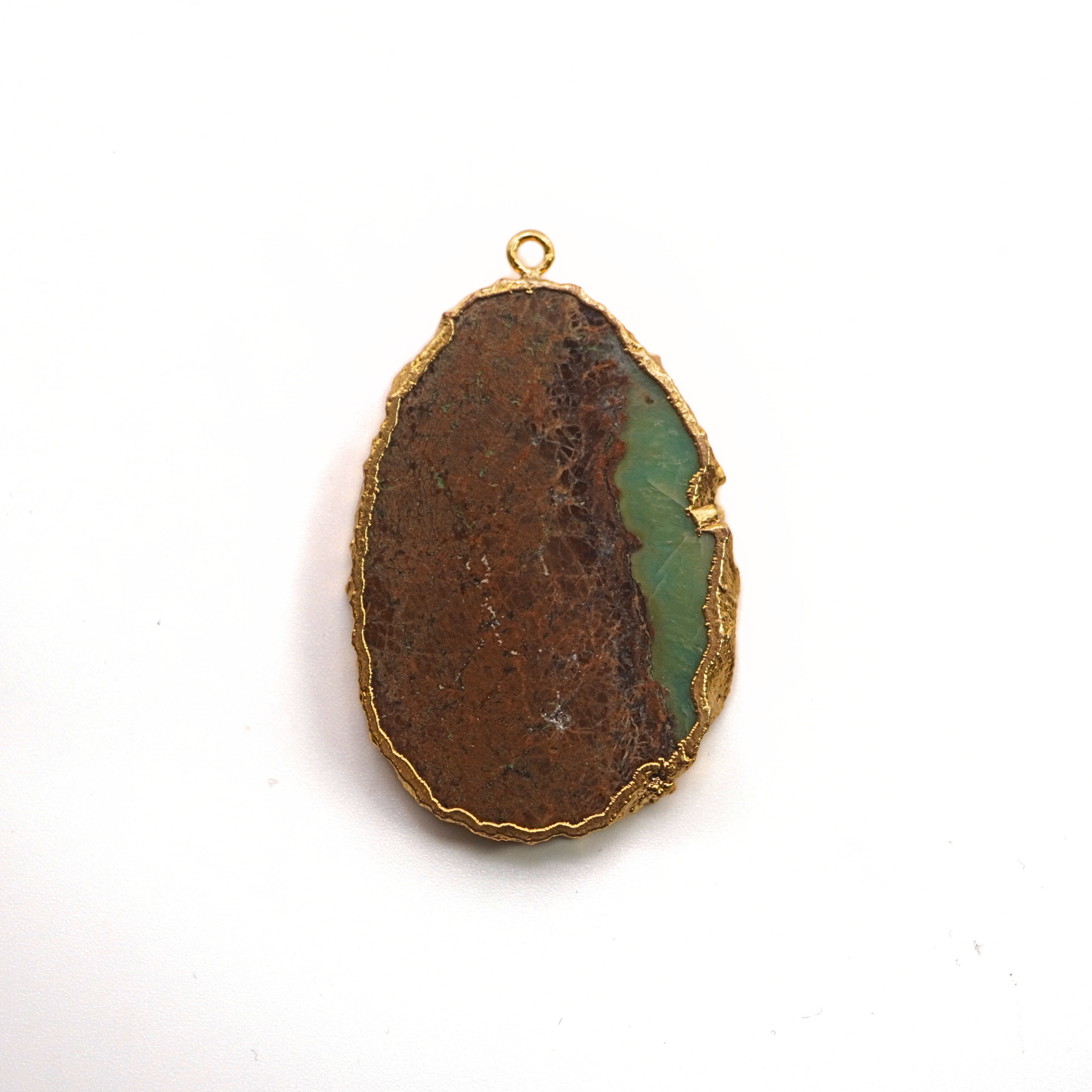 Chrysoprase Irregular Slice Gemstone Pendant Charm Gold Electroplated
