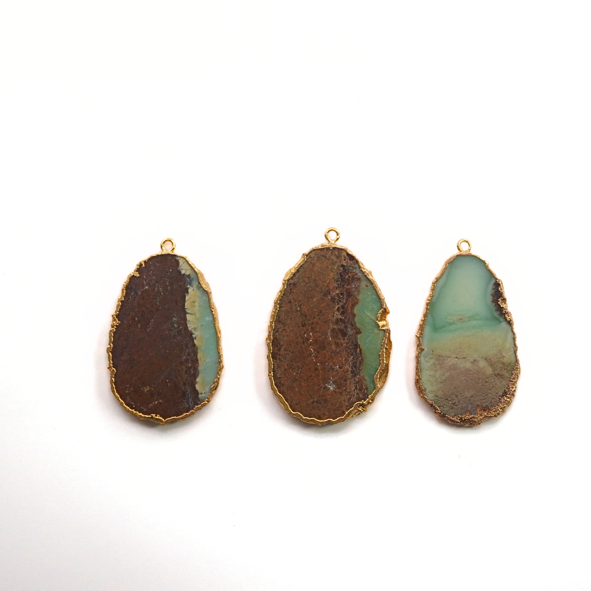 Chrysoprase Irregular Slice Gemstone Pendant Charm Gold Electroplated