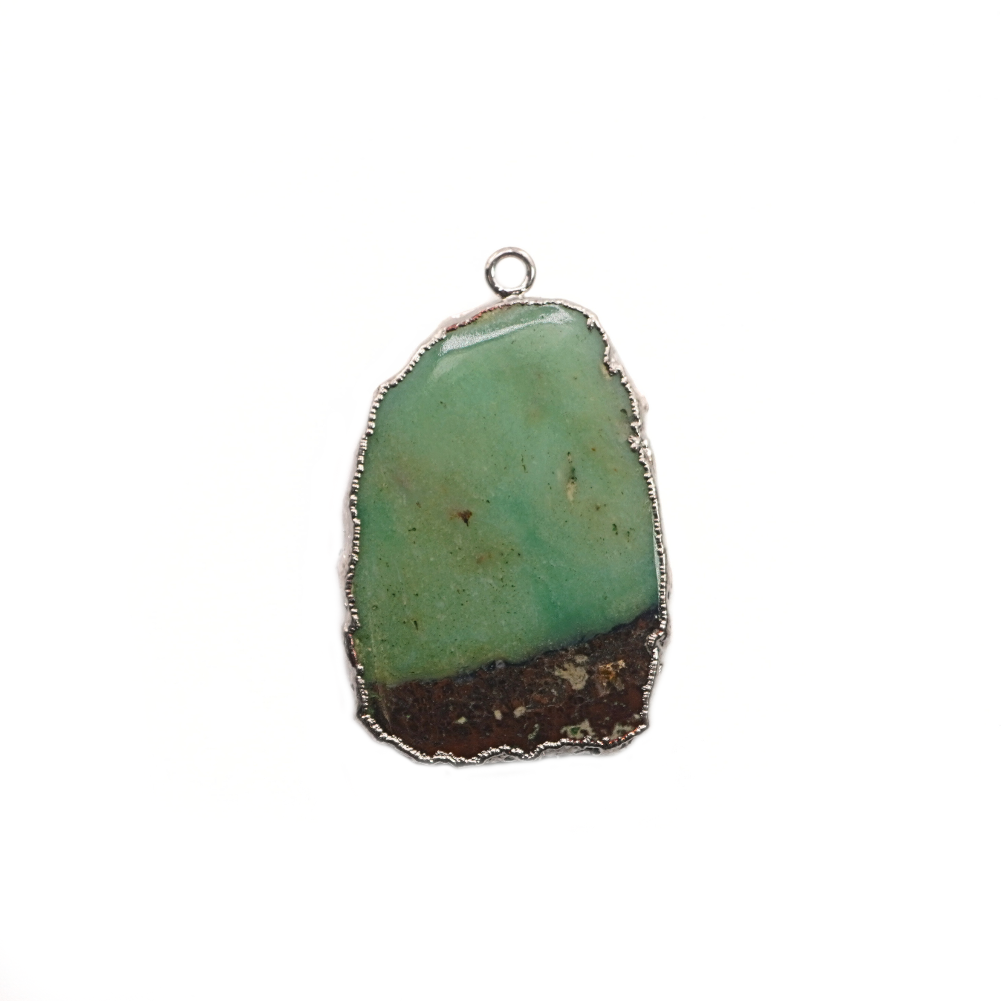 Chrysoprase Irregular Slice Gemstone Large Charm Pendant Silver Electroplated