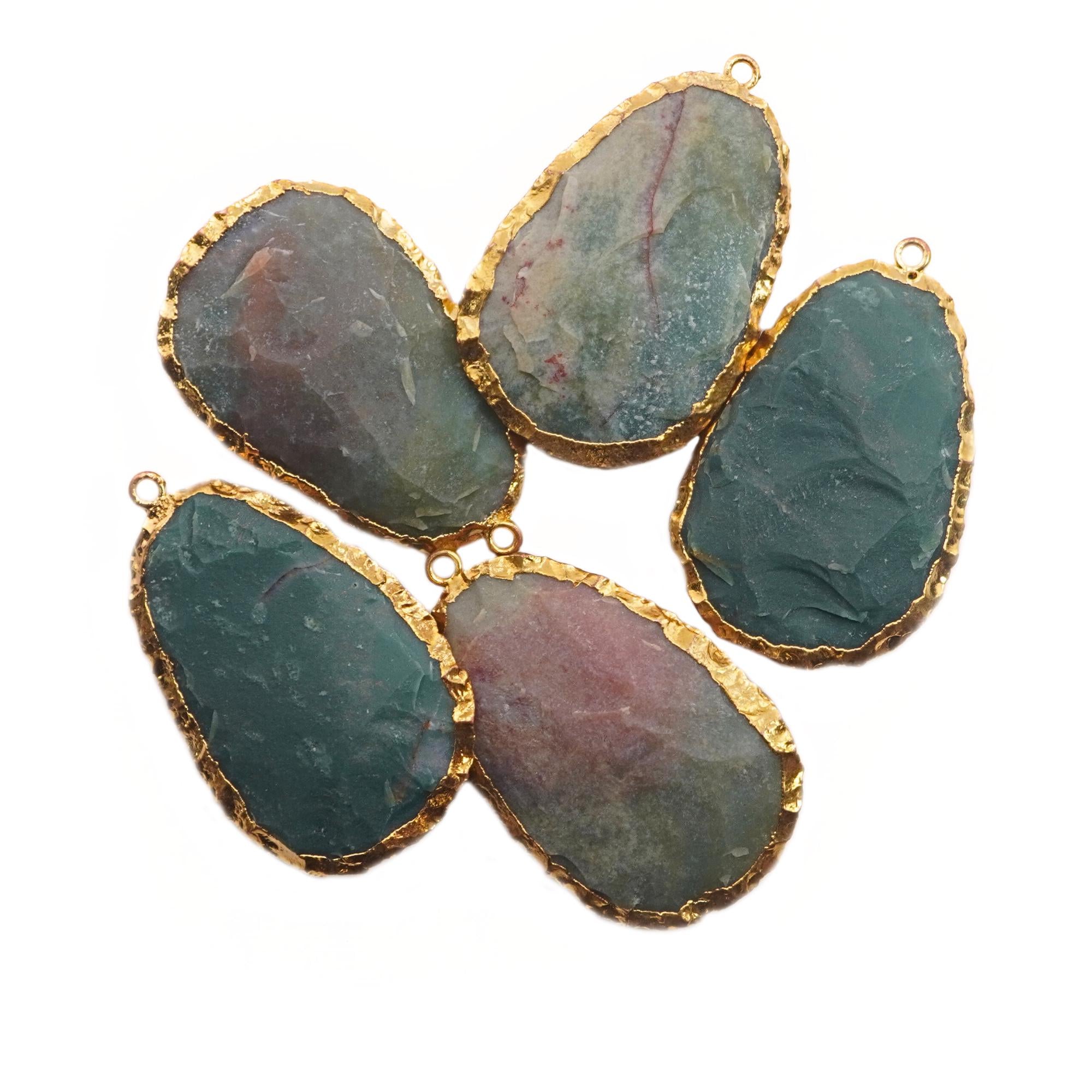 Bloodstone Uneven Gemstone Gold Electroplated Charm Pendant