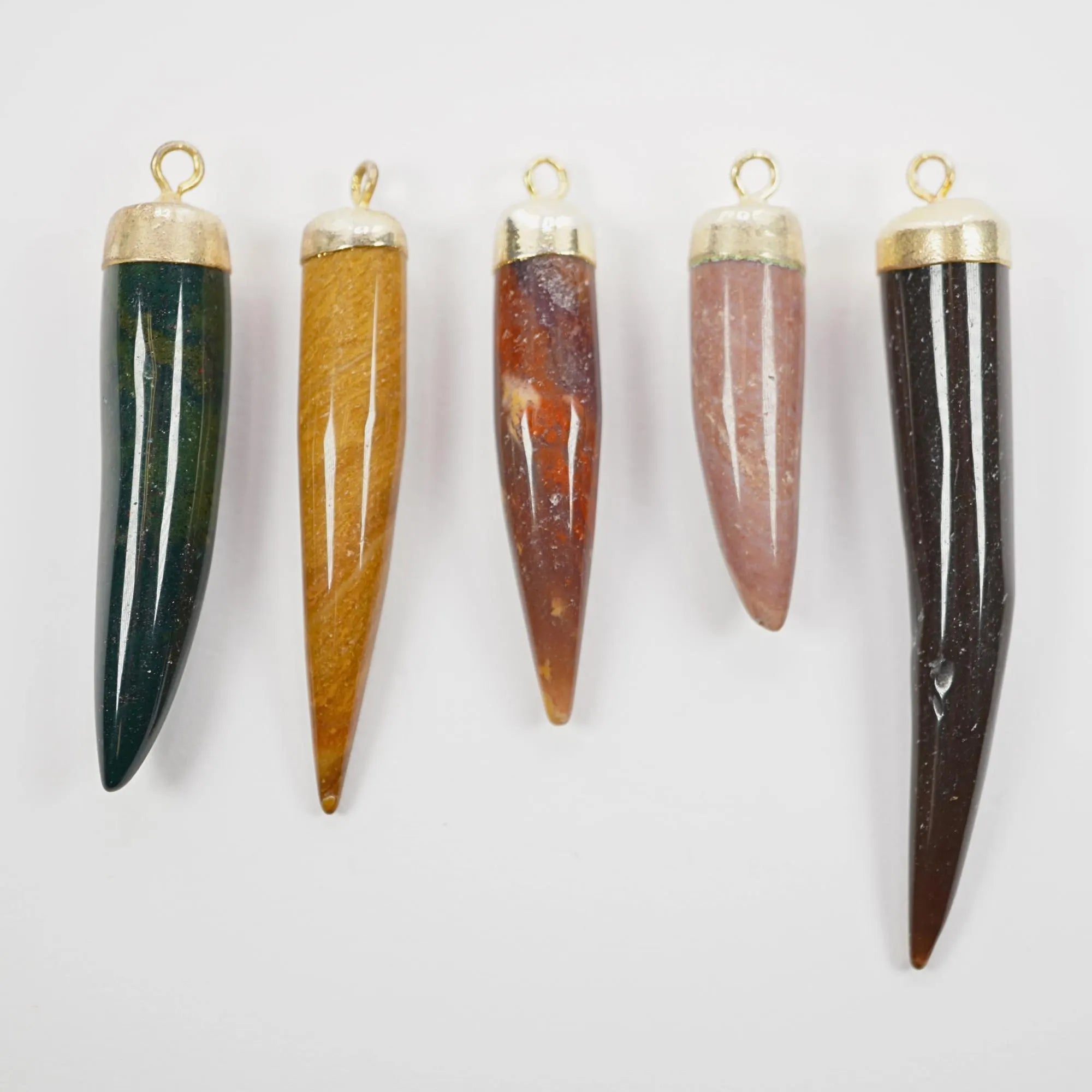 Multi Color Jasper Chili Gemstone Gold Electroplated Charm Pendant