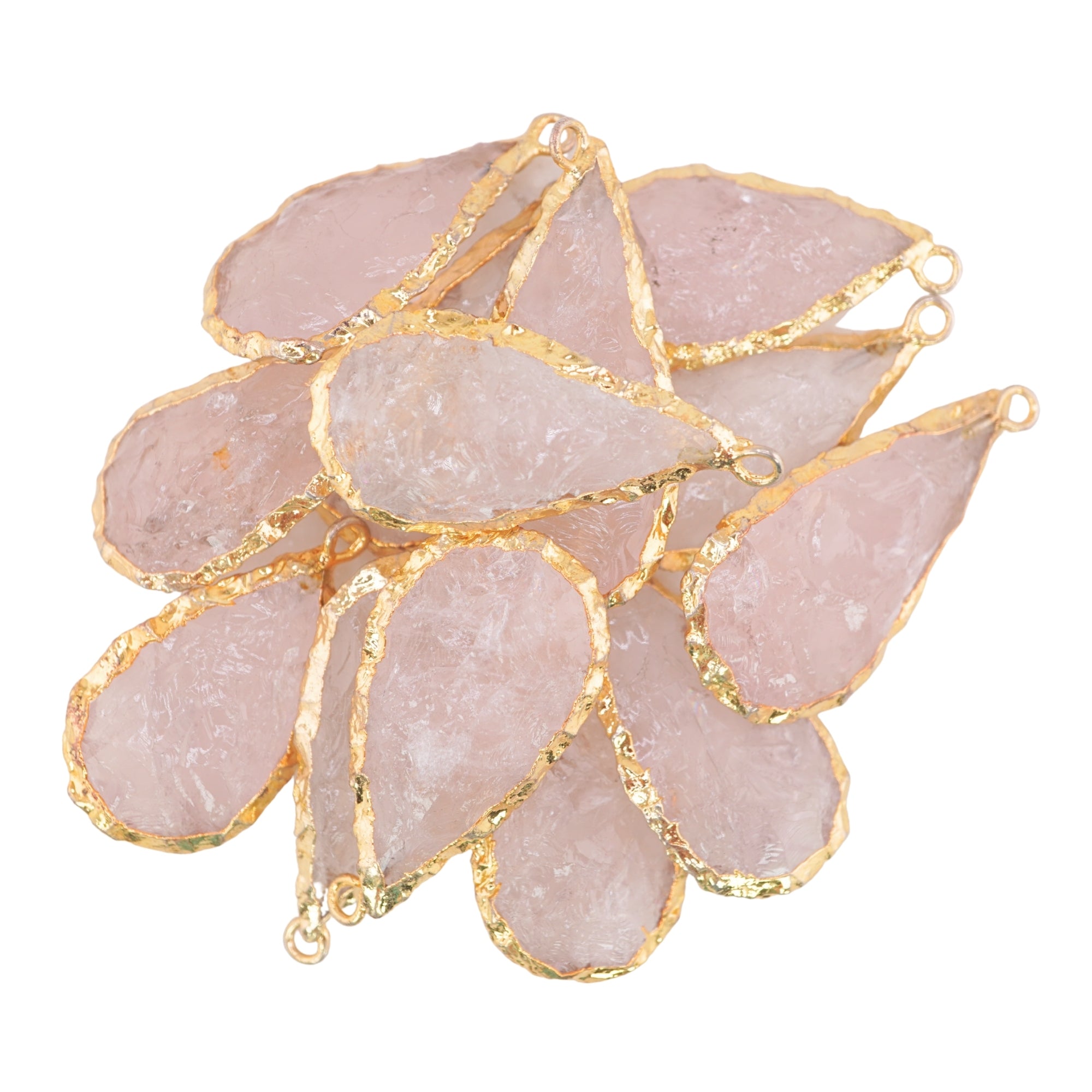 Rose Quartz Pear Shape Gemstone Gold Electroplated Charm Pendant For Jewelry Making