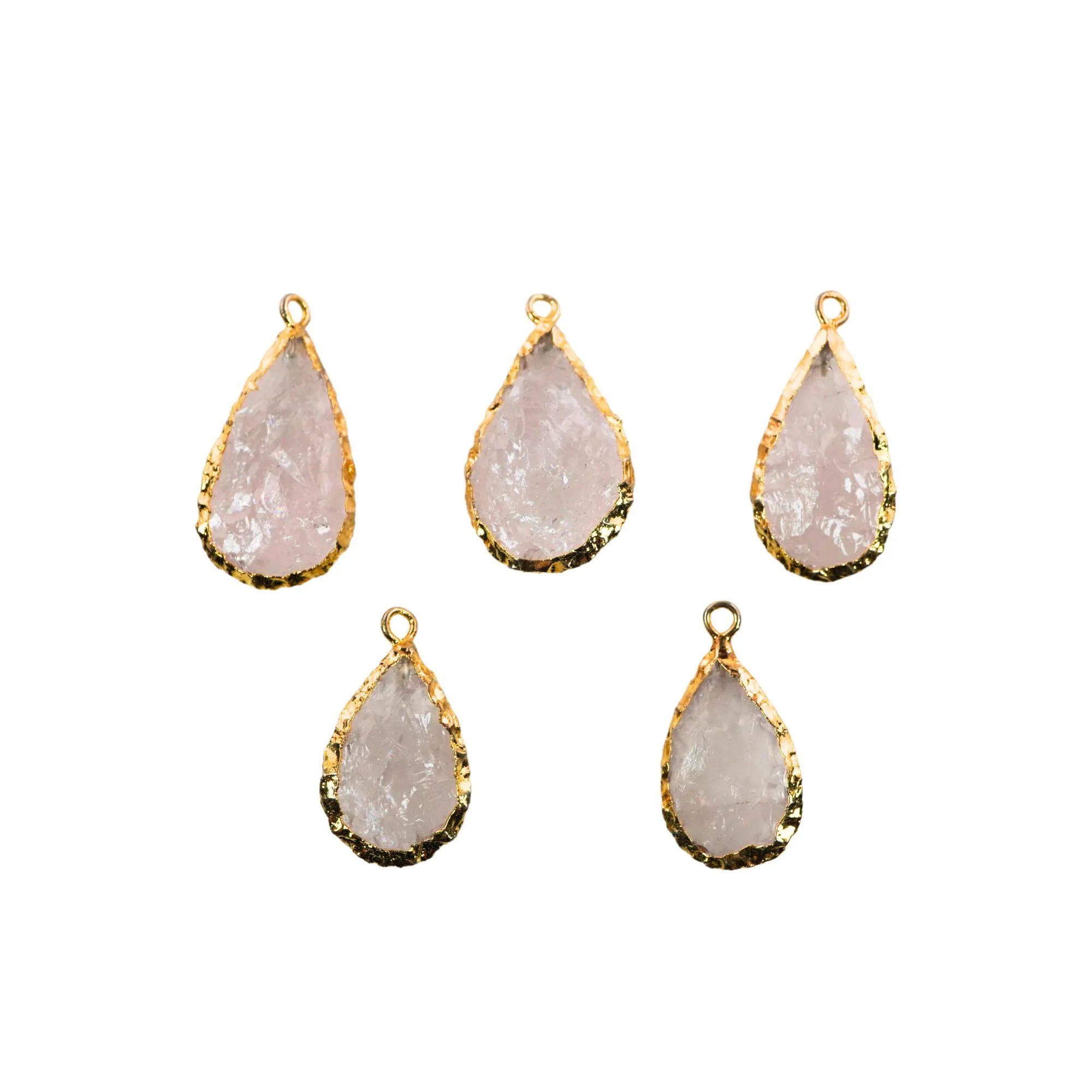 Rose Quartz Pear Shape Gemstone Gold Electroplated Charm Pendant