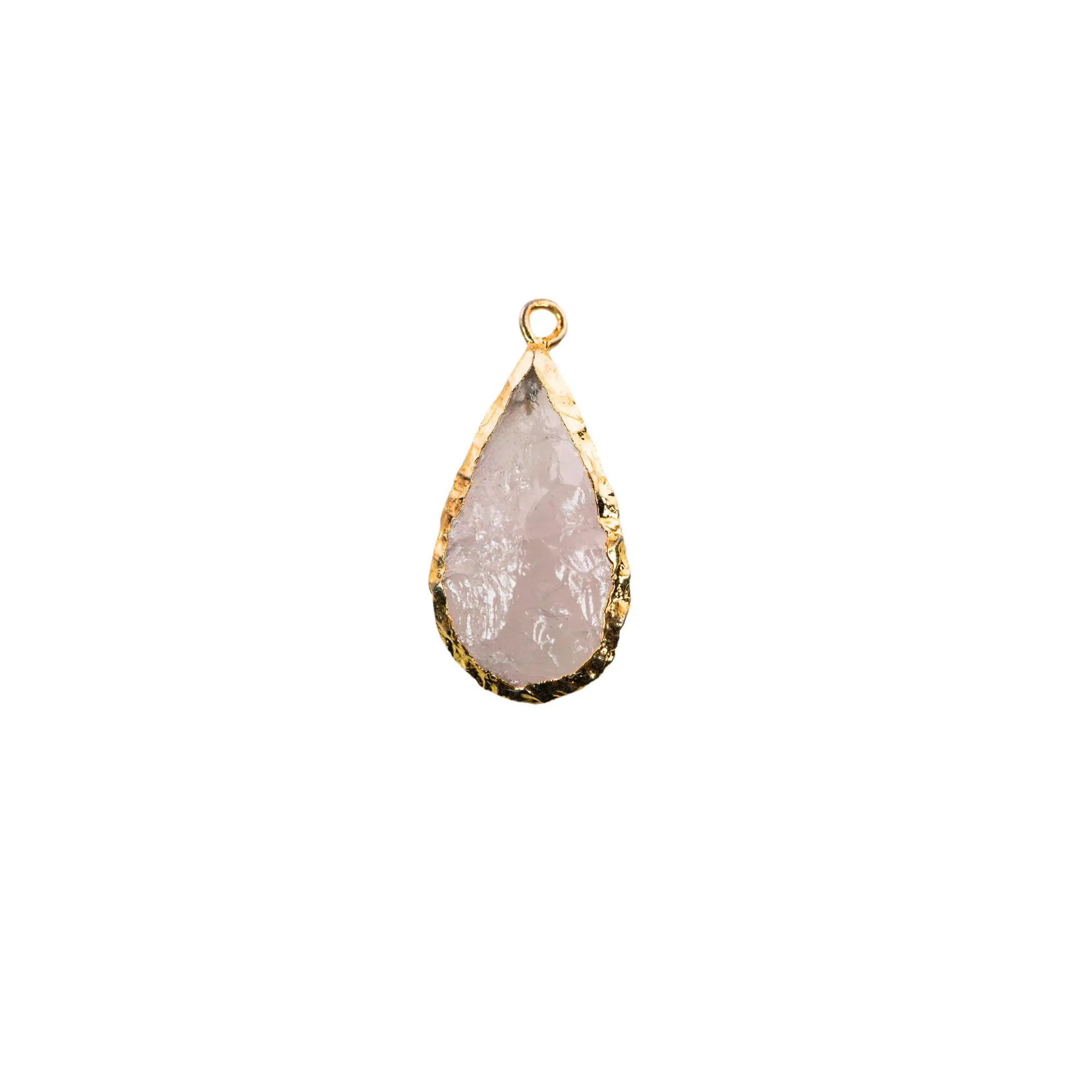 Rose Quartz Pear Shape Gemstone Gold Electroplated Charm Pendant