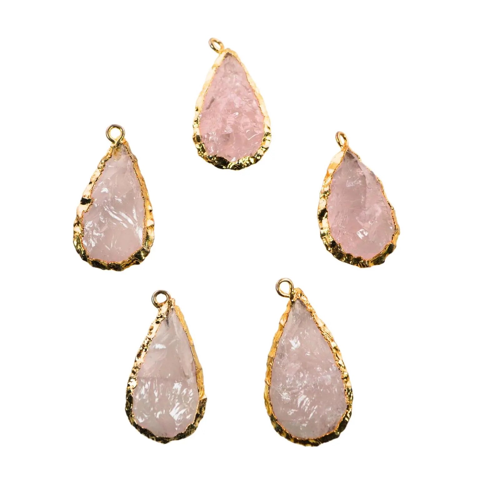 Rose Quartz Large Pear Gemstone Gold Electroplated Charm Pendant