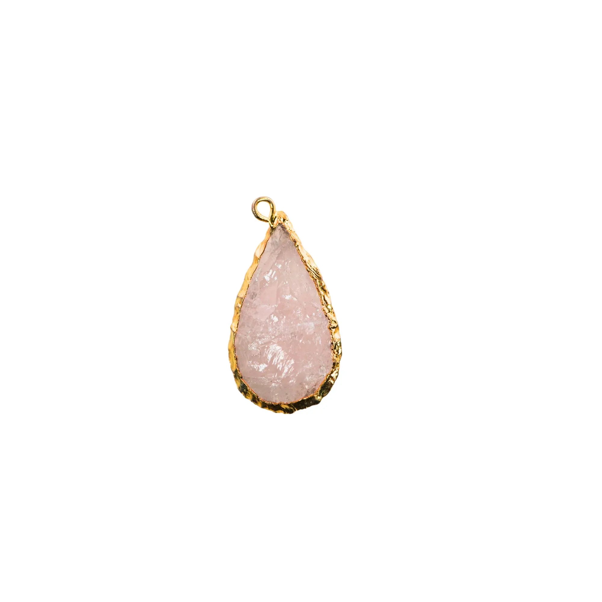 Rose Quartz Large Pear Gemstone Gold Electroplated Charm Pendant