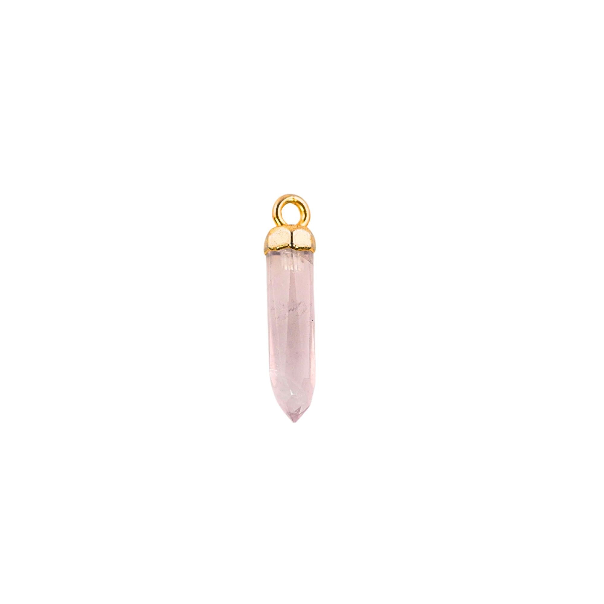 Rose Quartz Faceted Pencil Gemstone Gold Electroplated Charm Pendant