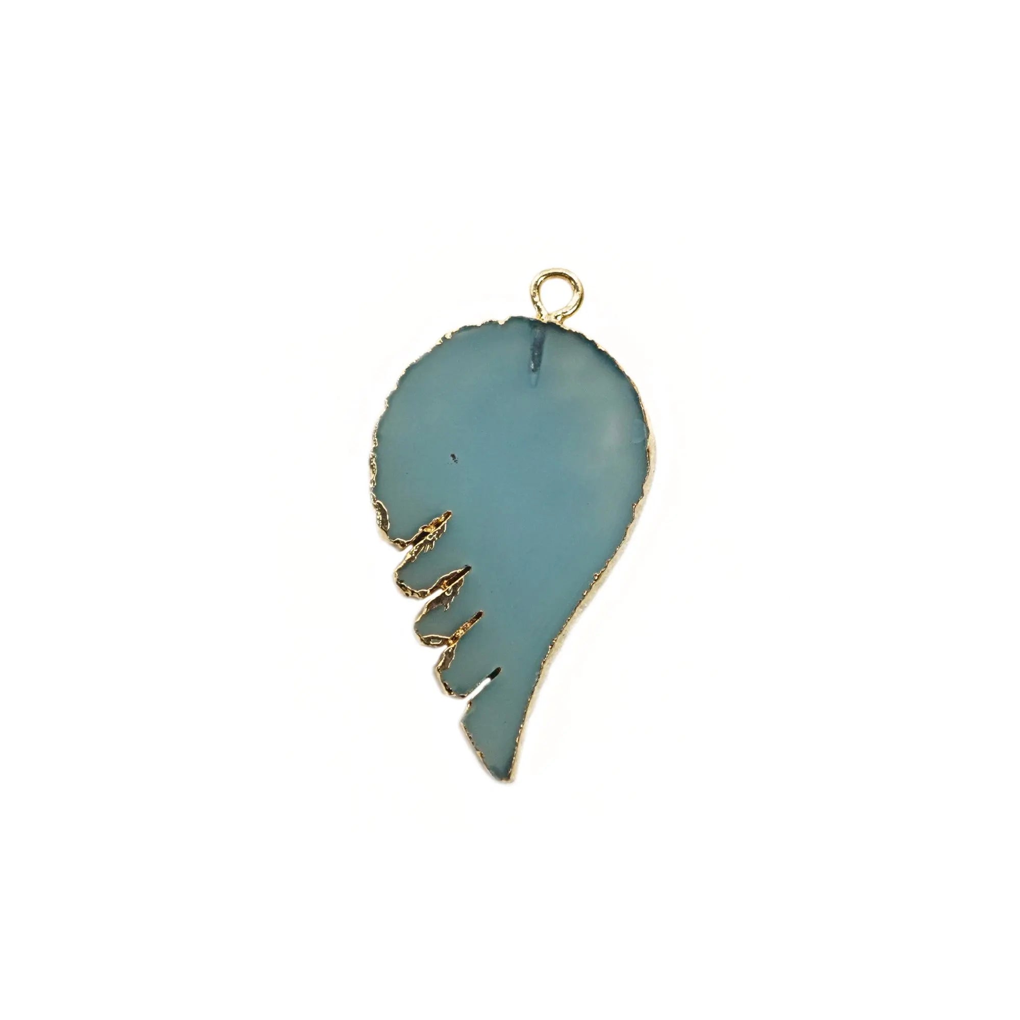 Aqua Chalcedony Smooth Blue Angel Wing Gemstone Gold Electroplated Charm Pendant