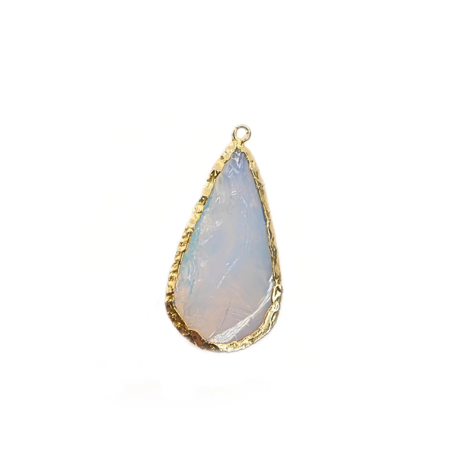 Opalite Crystal Large Pear Gemstone Gold Electroplated Charm Pendant