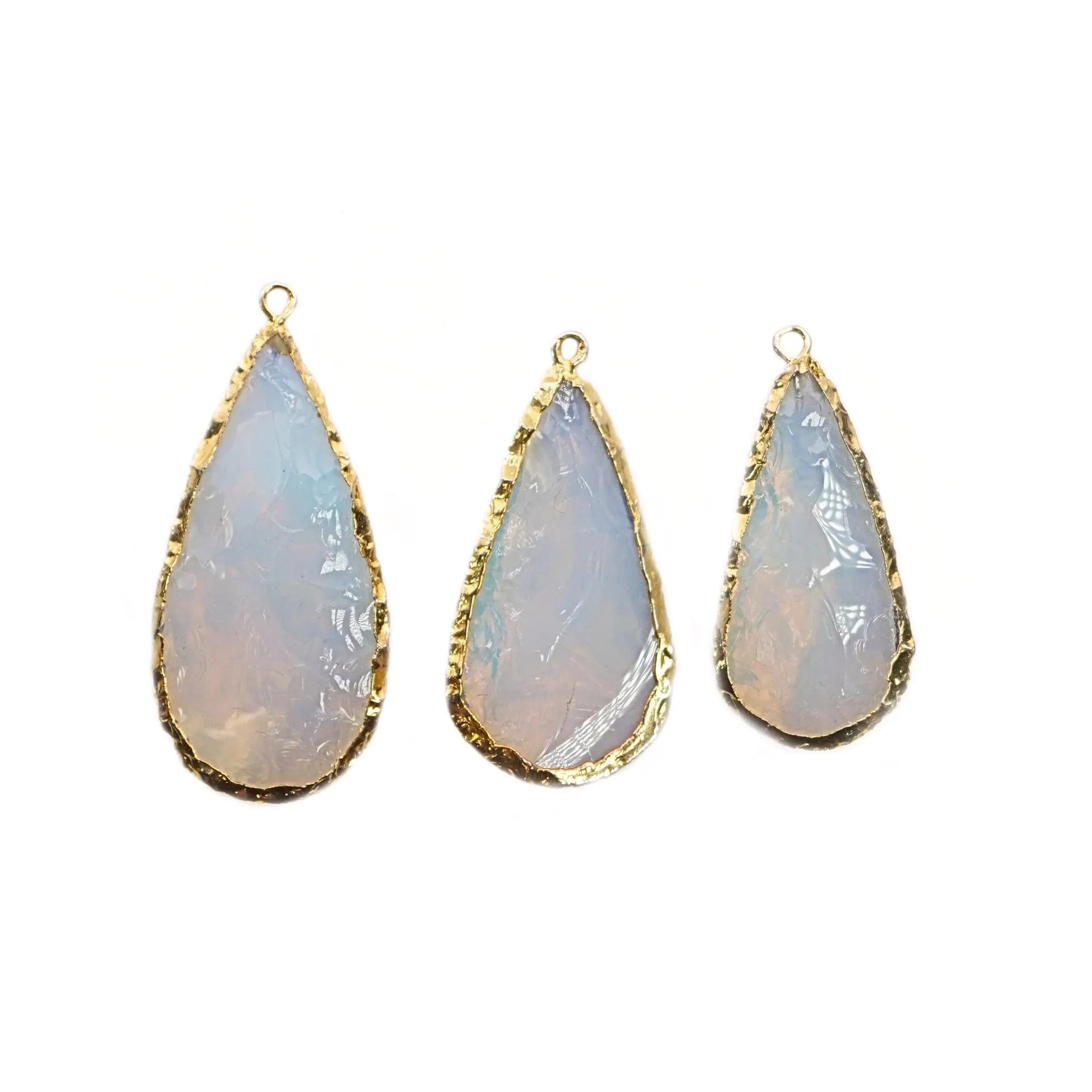 Opalite Crystal Large Pear Gemstone Gold Electroplated Charm Pendant