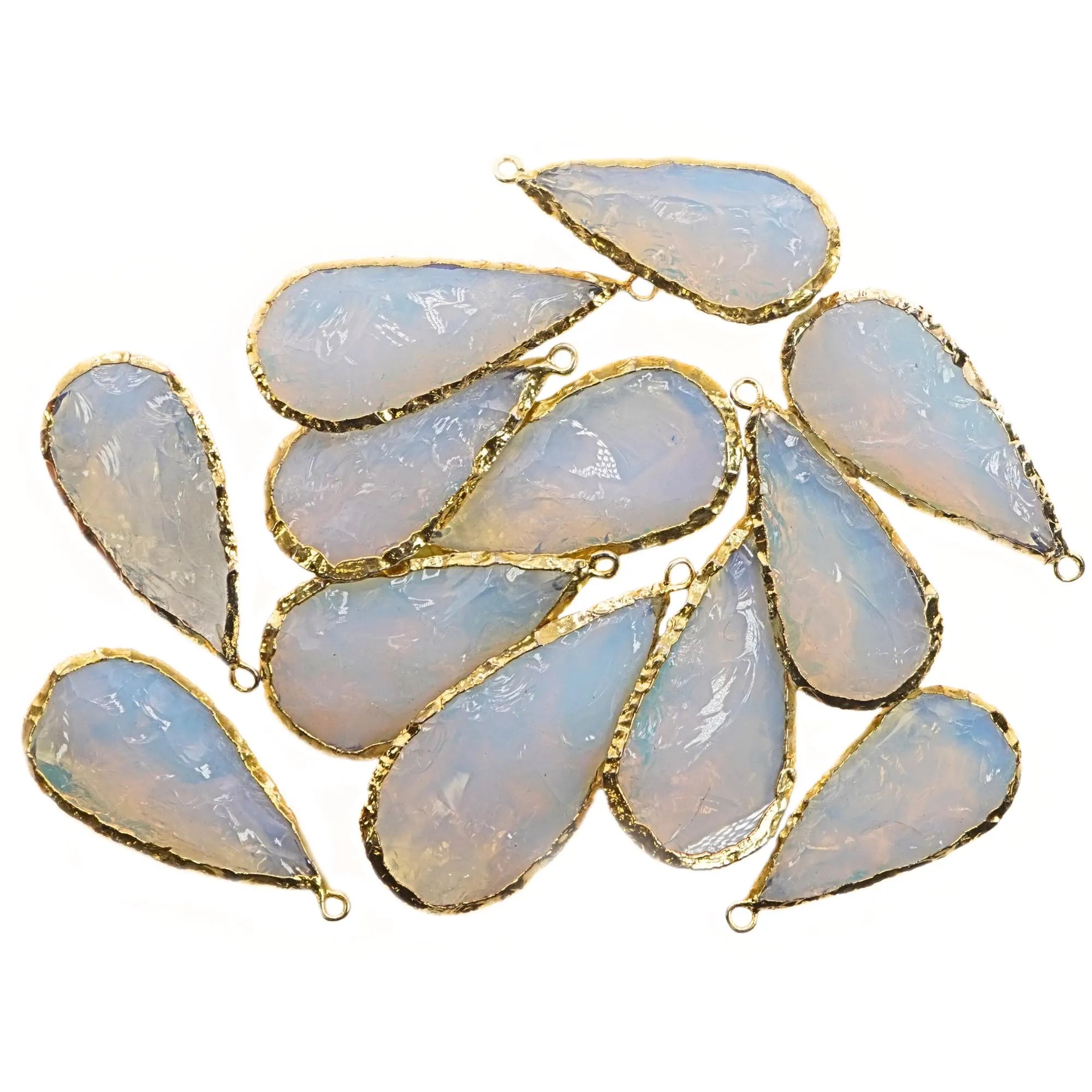 Opalite Crystal Large Pear Gemstone Gold Electroplated Charm Pendant