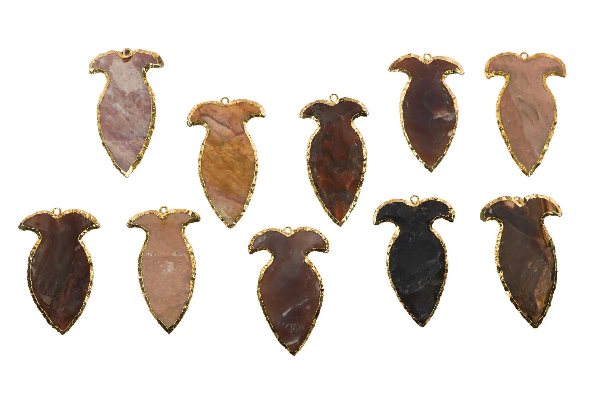 Brown Jasper Fish Shape Matt Gold Electroplated Charm Pendant For Jewelry Making 55 X 40 MM