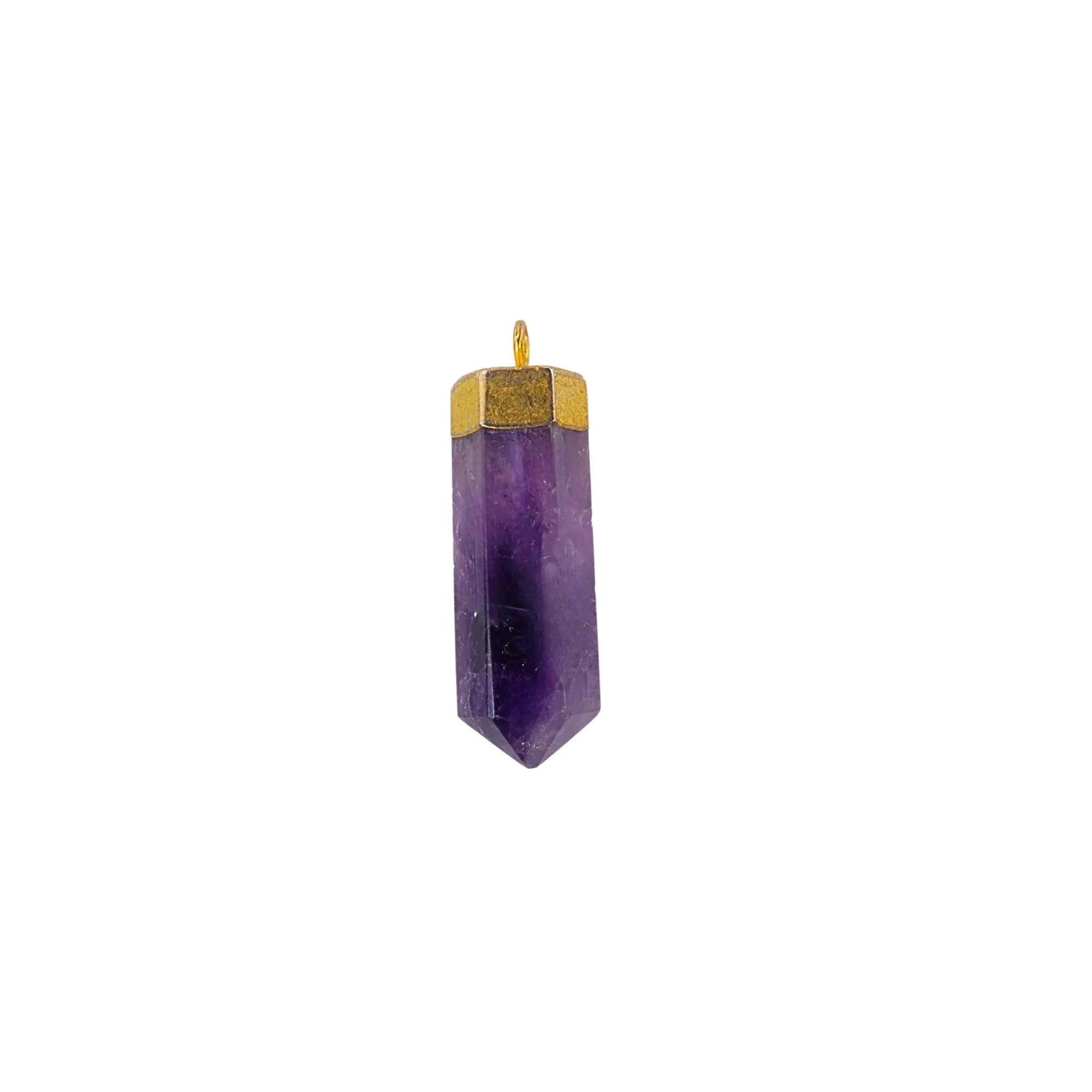 Purple Amethyst Faceted Bullet Shape Gemstone Gold Electroplated Charm Pendant