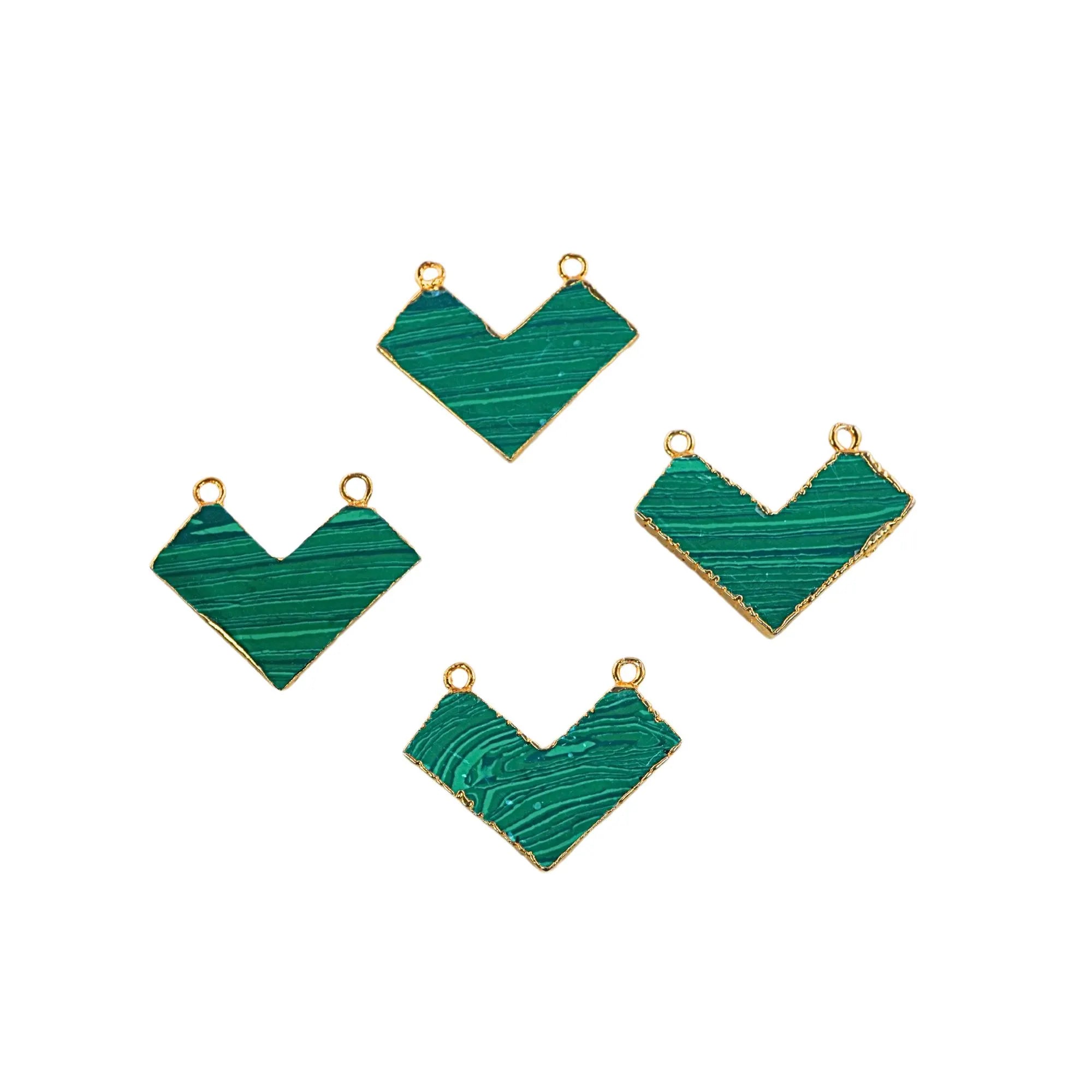 Green Malachite Smooth Chevron Shape Gemstone Gold Electroplated Charm Pendant