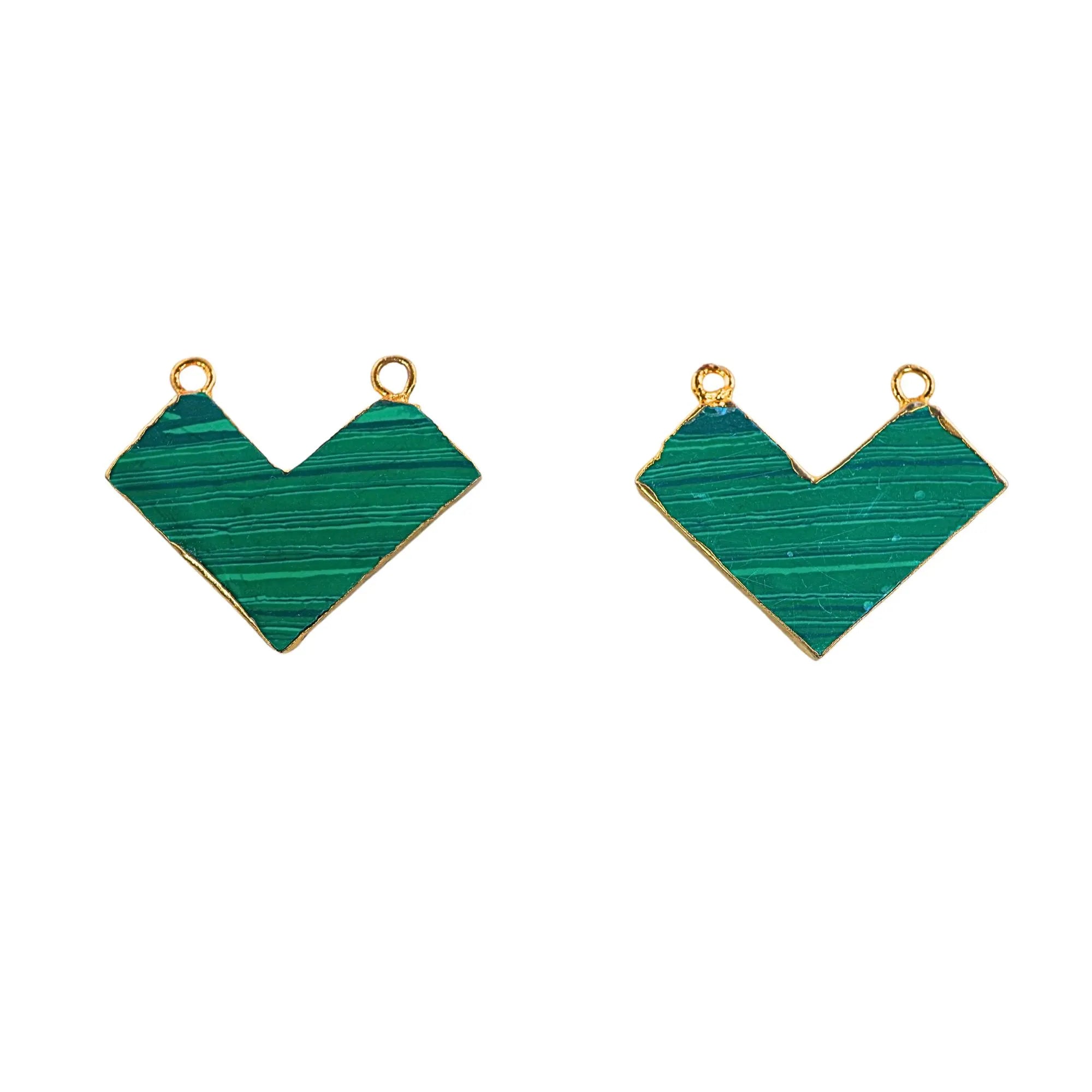 Green Malachite Smooth Chevron Shape Gemstone Gold Electroplated Charm Pendant