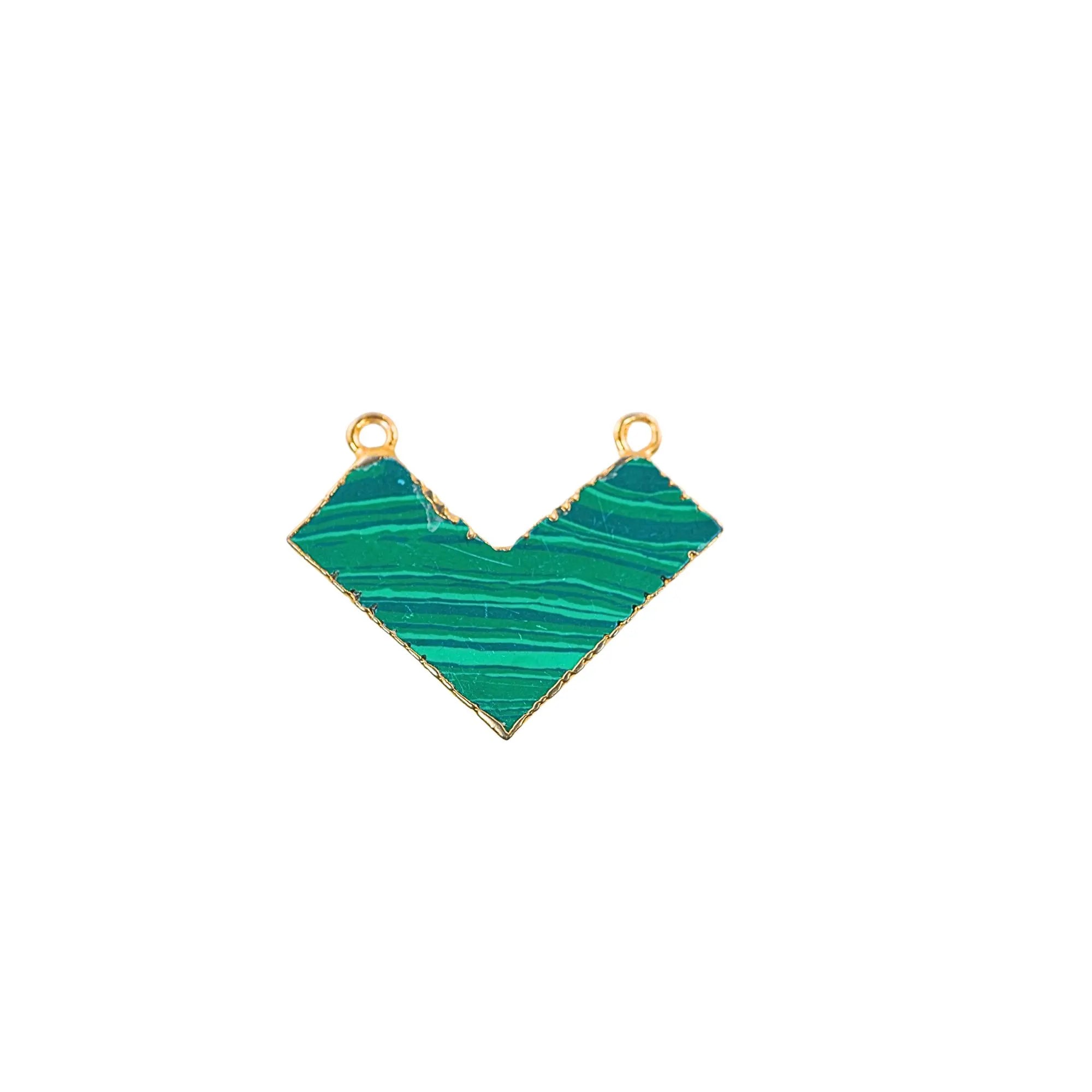 Green Malachite Smooth Chevron Shape Gemstone Gold Electroplated Charm Pendant