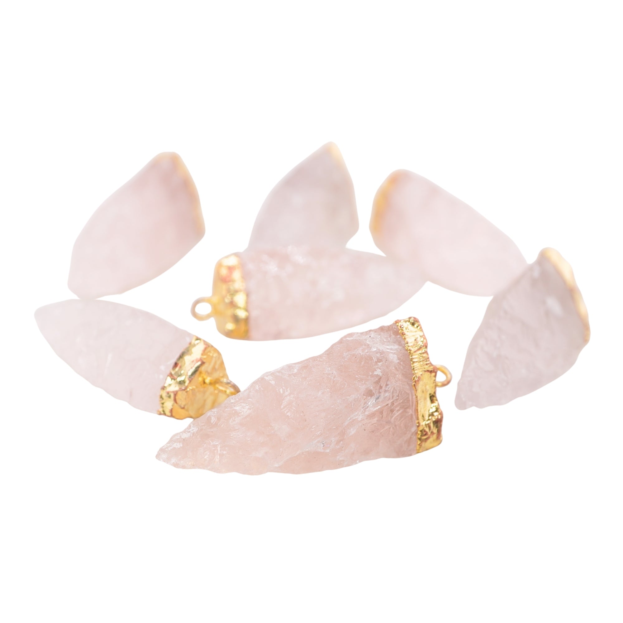Rose Quartz Bullet Shape Gemstone Gold Electroplated Charm Pendant