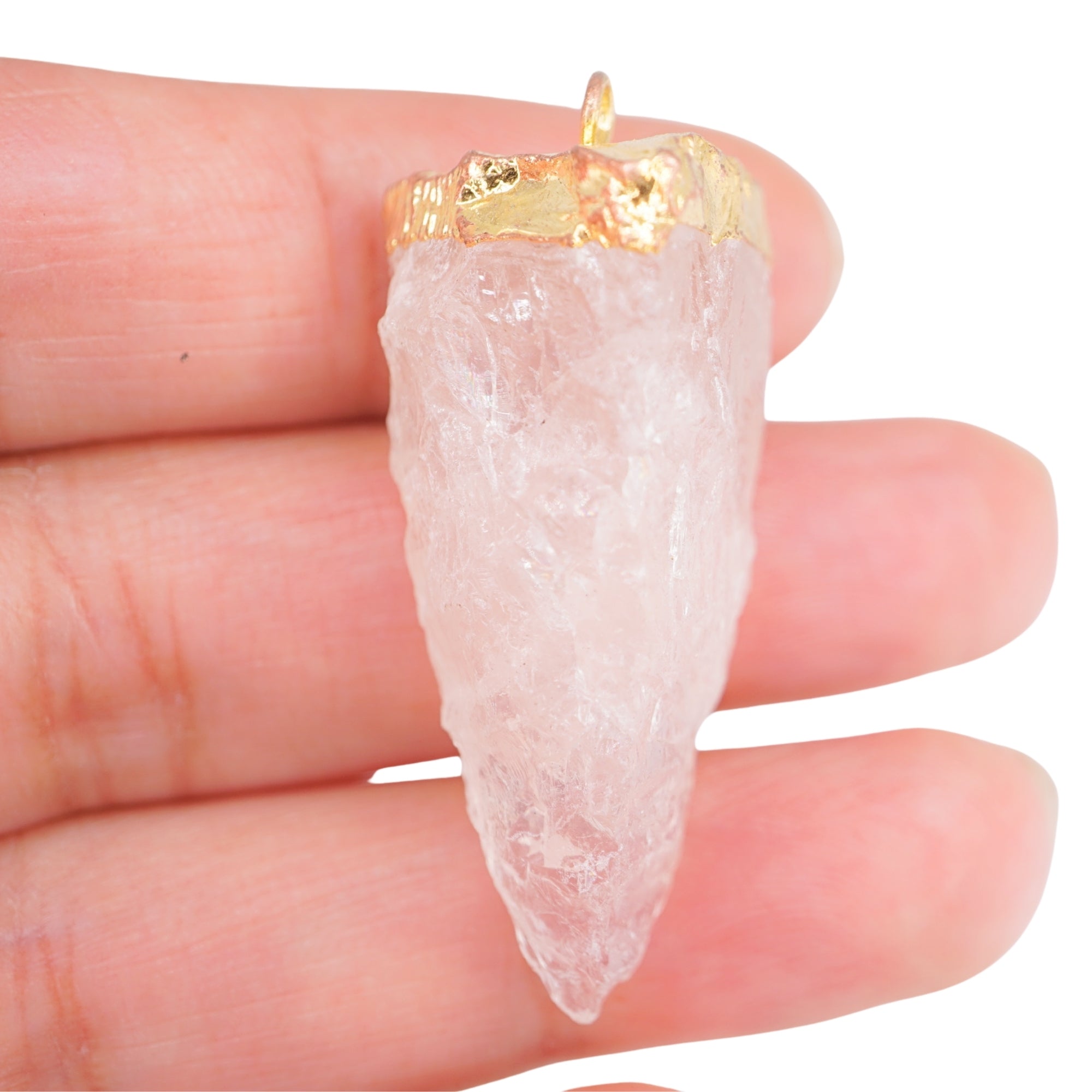 Rose Quartz Bullet Shape Gemstone Gold Electroplated Charm Pendant