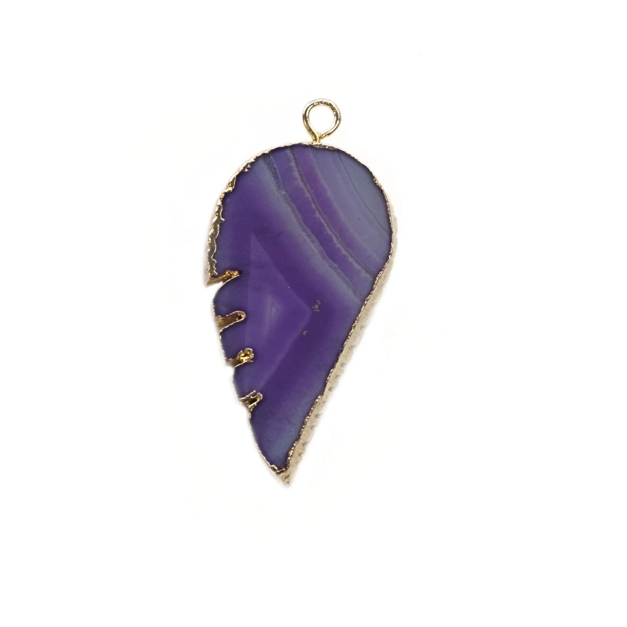 Purple Banded Agate Smooth Angel Wing Gemstone Gold Electroplated Charm Pendant