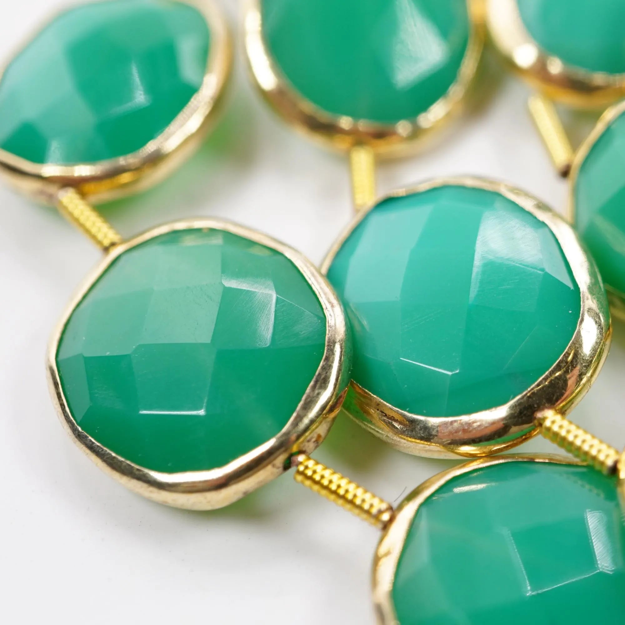 Chrysoprase Oval Gemstone Gold Electroplated Center Drilled Stand