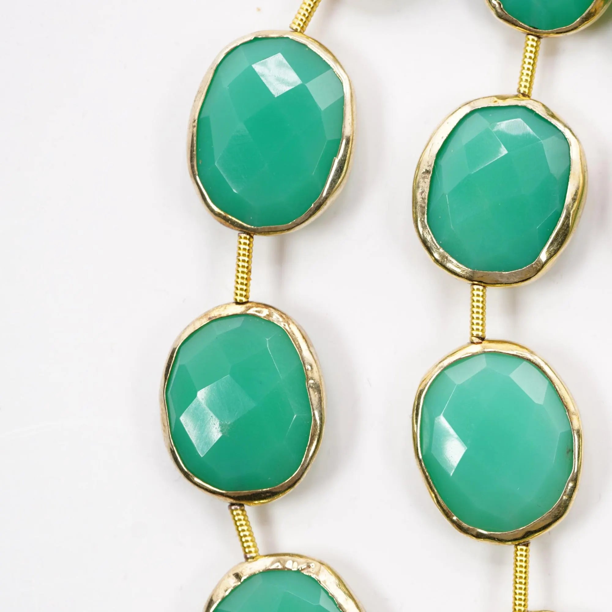 Chrysoprase Oval Gemstone Gold Electroplated Center Drilled Stand